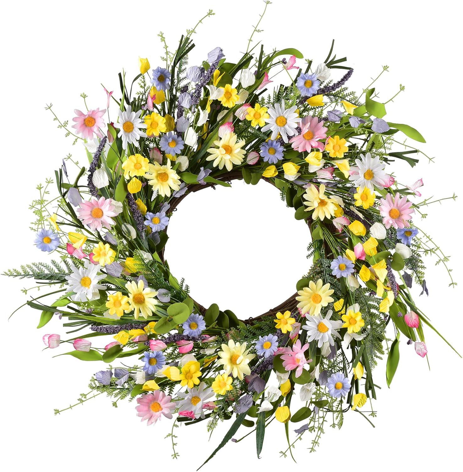 LSKYTOP Artificial Daisy Wreath 24Inch Front Door Wreath with Colorful Daisy Spring Wreaths Summer Wreath for Indoor Home Decor