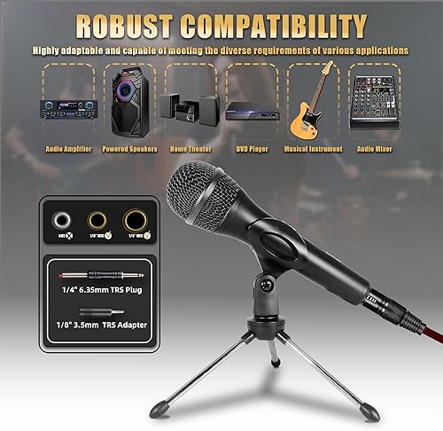 Miniatura 6 de Micrófono dinámico profesional para cantar micrófono de karaoke con cable de audio XLR de 16 pies a 14 pulgadas, micrófono de mano vocal para