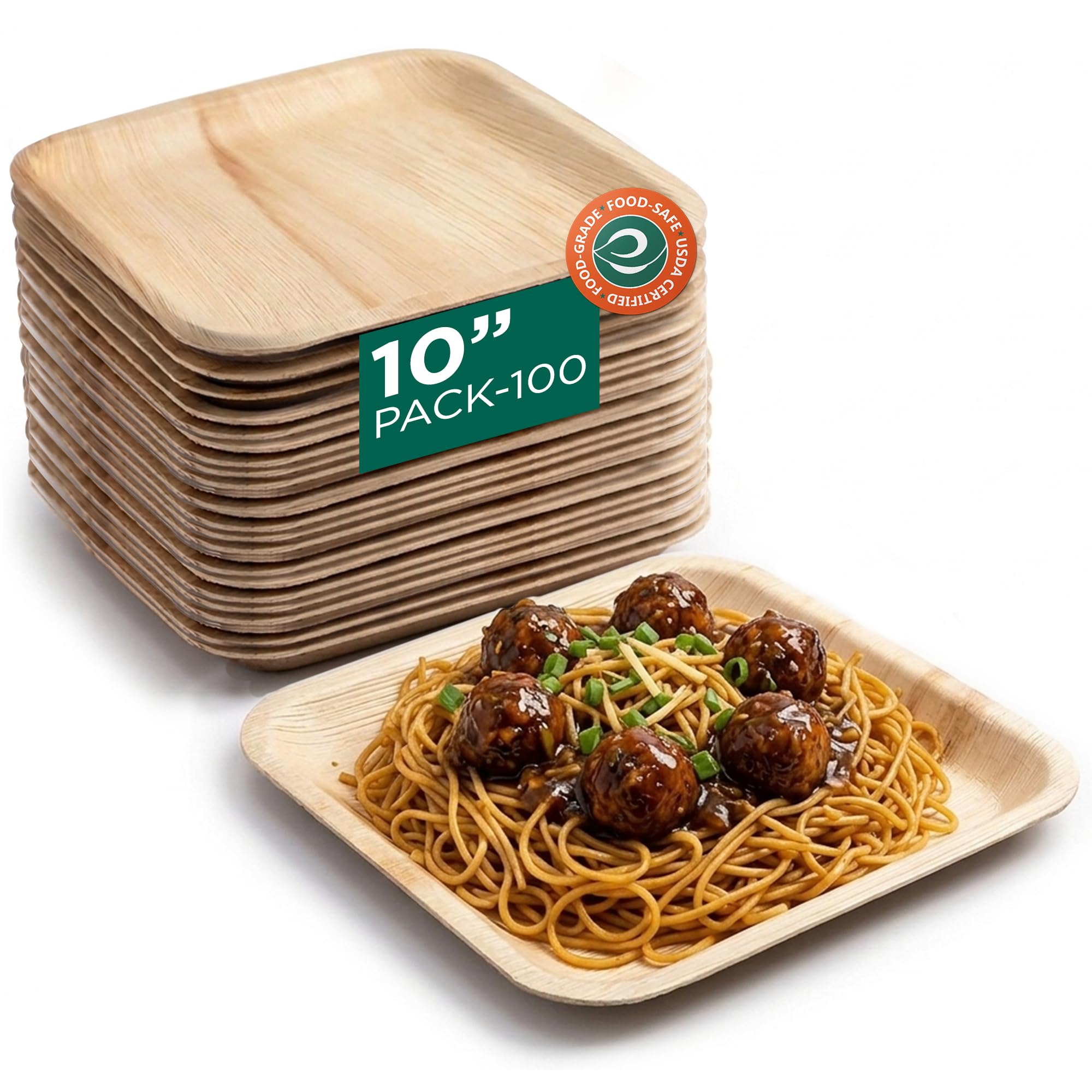 ECO SOUL [8 inch, 100-Pack Bamboo Square Plates | Disposable Eco-Friendly Biodegradable Like Bamboo Wood Plates | Party, Wedding, Event Plates (20 cm)