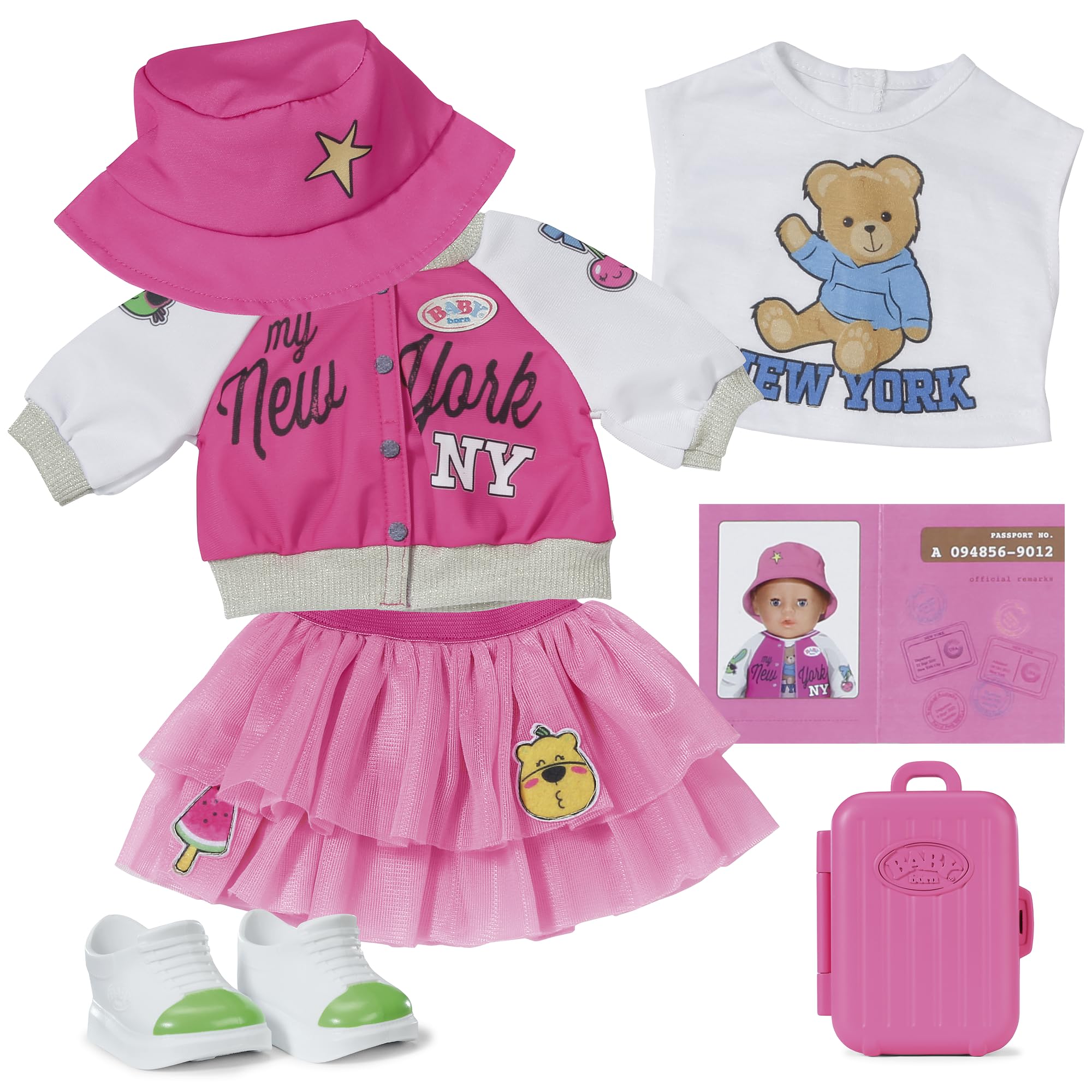 BABY born Conjunto de Viaje con Vestido, Zapatos y Accesorios para muñecas de 43 cm