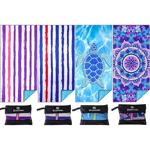 Microfiber Towel - Sand Free Absorbent Quick Dry for Pool, Swim, Camping, Sports, Beach, Backpacking, Yoga, Gym, Travel Towels XL 71x32 with Bag - Soft, Compact, Lightweight, Thin 4 Pack