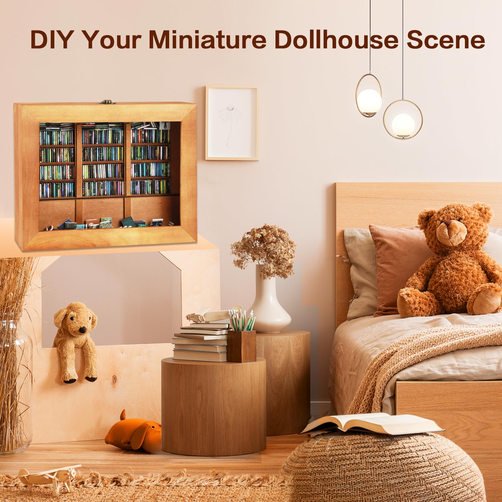 LPZNUYVC Anxiety Bookshelf for Shake Away Your Anxiety, Miniature Book Display Shelf with 400Pcs Mini Books, Home Room Living Bookshelf Decor