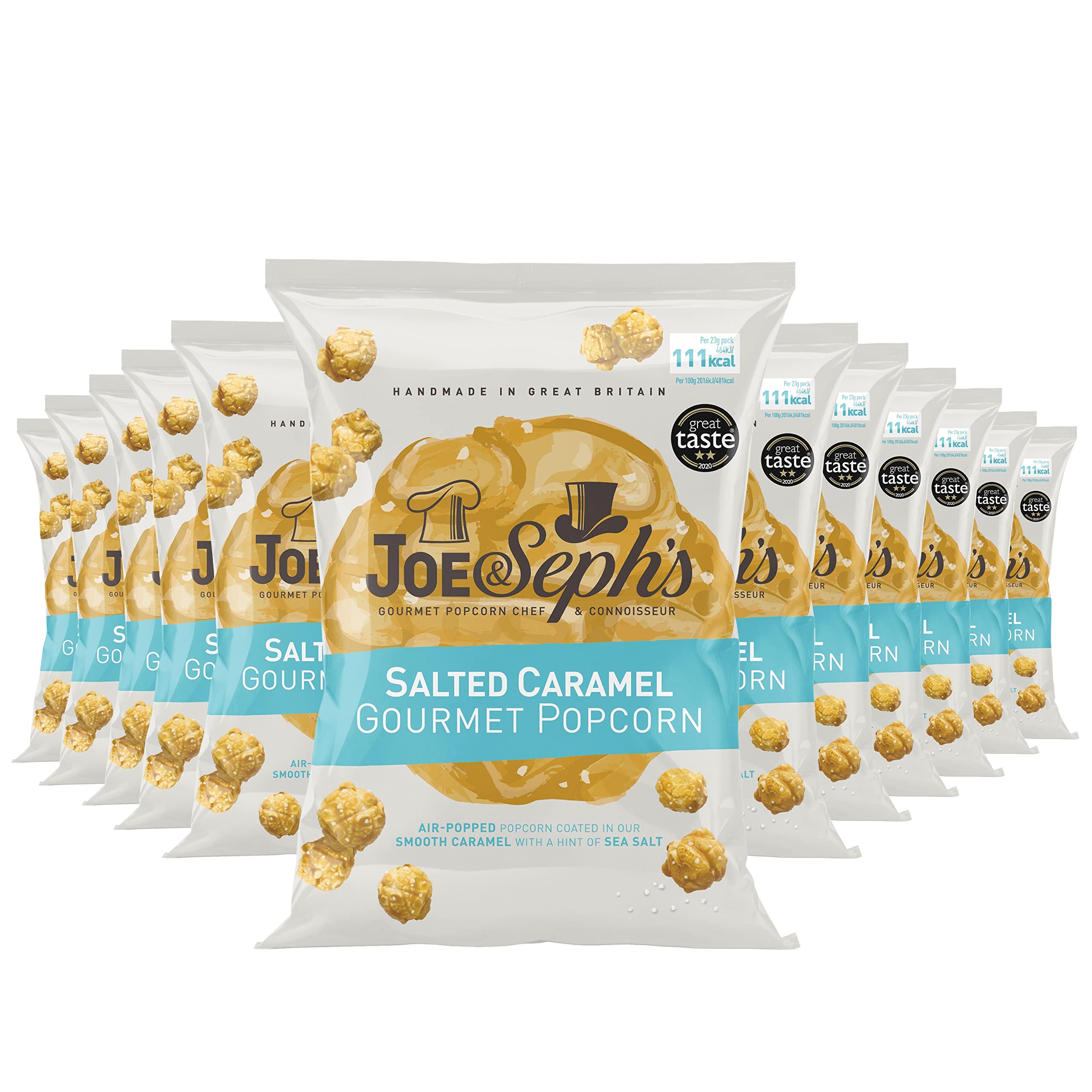 Joe & Seph's Salted Caramel Popcorn (12x23g) 2 Star Great Taste Award, gourmet sweet air-popped popcorn, on the go snack
