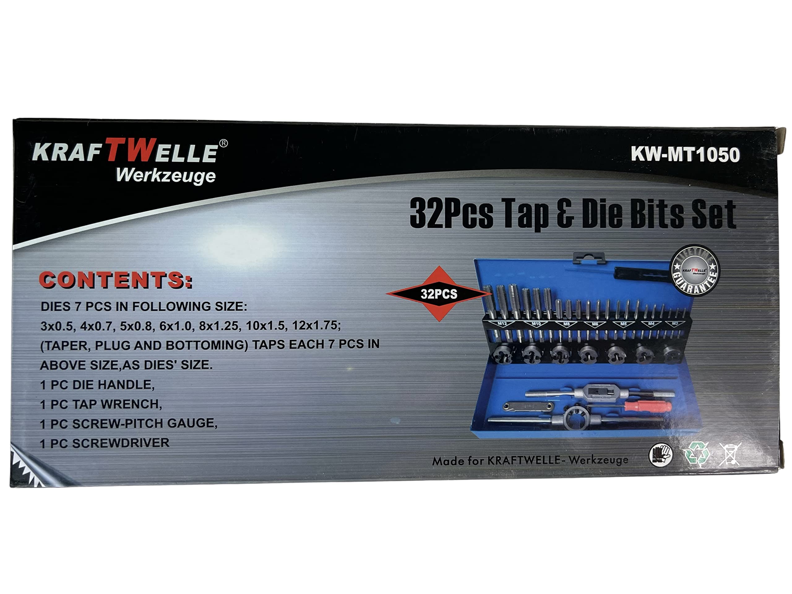 Set di 32 pezzi M3-M12 HSS-G, per filettatura metrica interna ed esterna, per professionisti e fai da te per la creazione e la riparazione di filettature