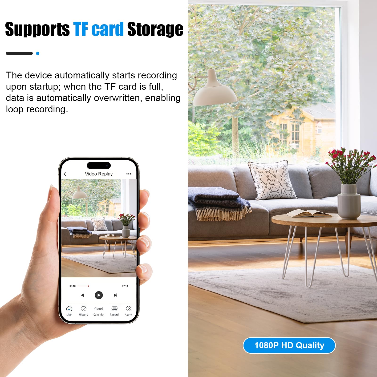 Mini Caméra de Surveillance WiFi 1080P Intérieur, Camera Intérieur et Extérieur sans Fil avec 2.4GHz WiFi, Vision Nocturne et Détection de Mouvement, pour Maison et Voiture