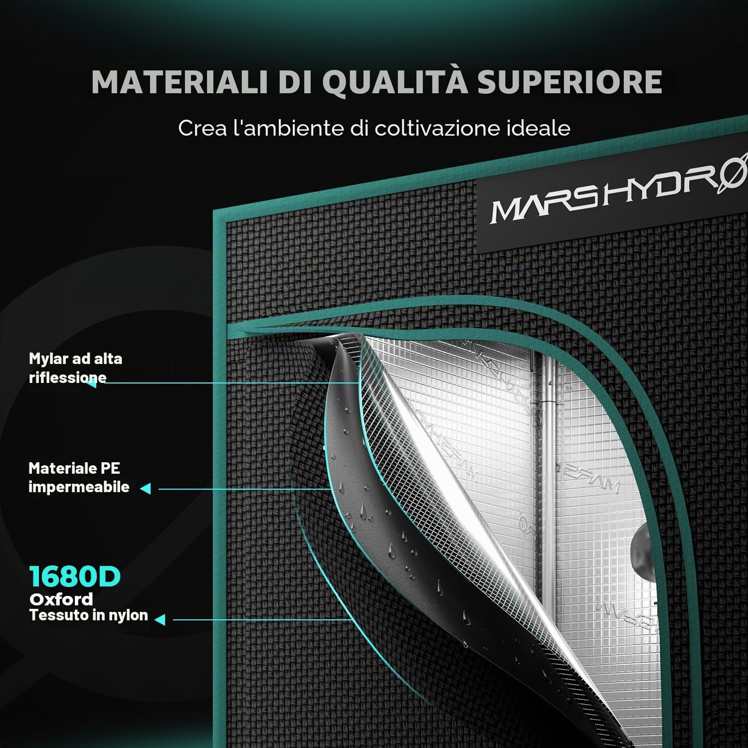 MARS HYDRO MarsHydro Growbox - Tenda da coltivazione, riflettente, traspirante, impermeabile, per interni ed esterni, Grow Tent (120 x 60 x 180 cm)