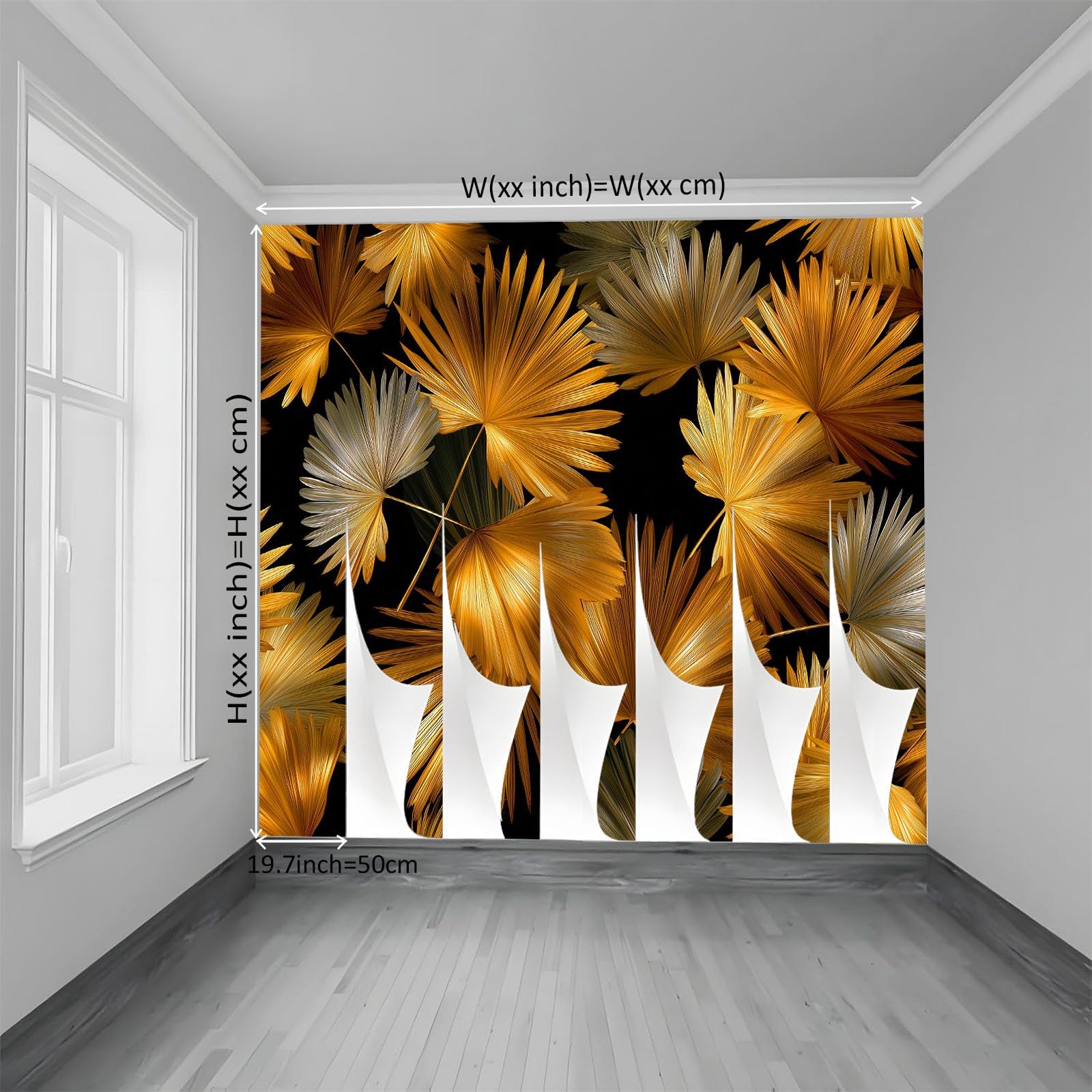 Générique Panoramiczna tapeta botaniczne liście palmowe minimalizm rośliny 350 x 256 cm, gobelin ścienny tapeta - dekoracja ścienna do salonu korytarz włóknina złota tapeta
