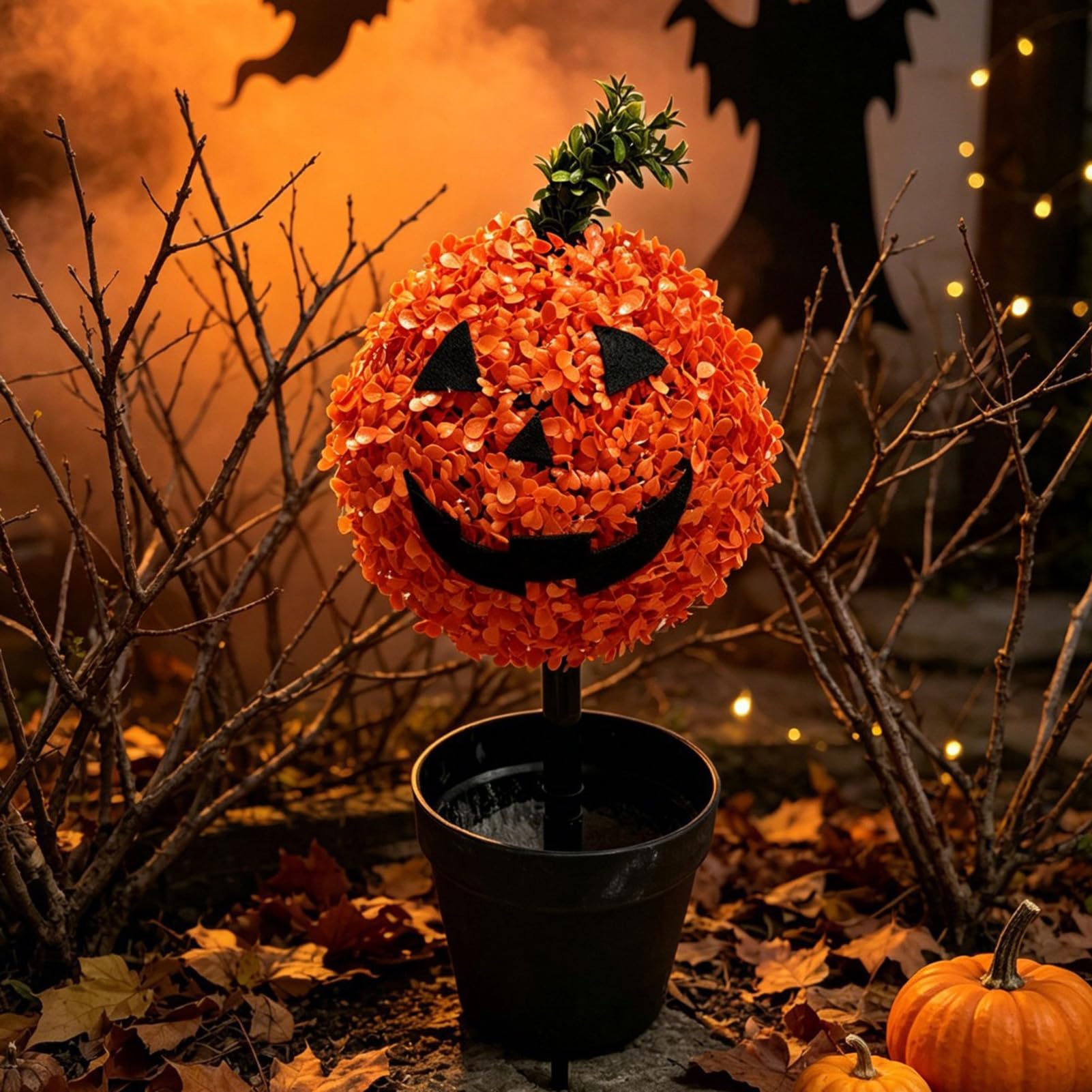 Sztuczne drzewo topiary z dyni, dekoracje zewnętrzne na Halloween | Trwała świąteczna jesienna dekoracja na ganek domowy trawnik ogrodowy B 1 szt