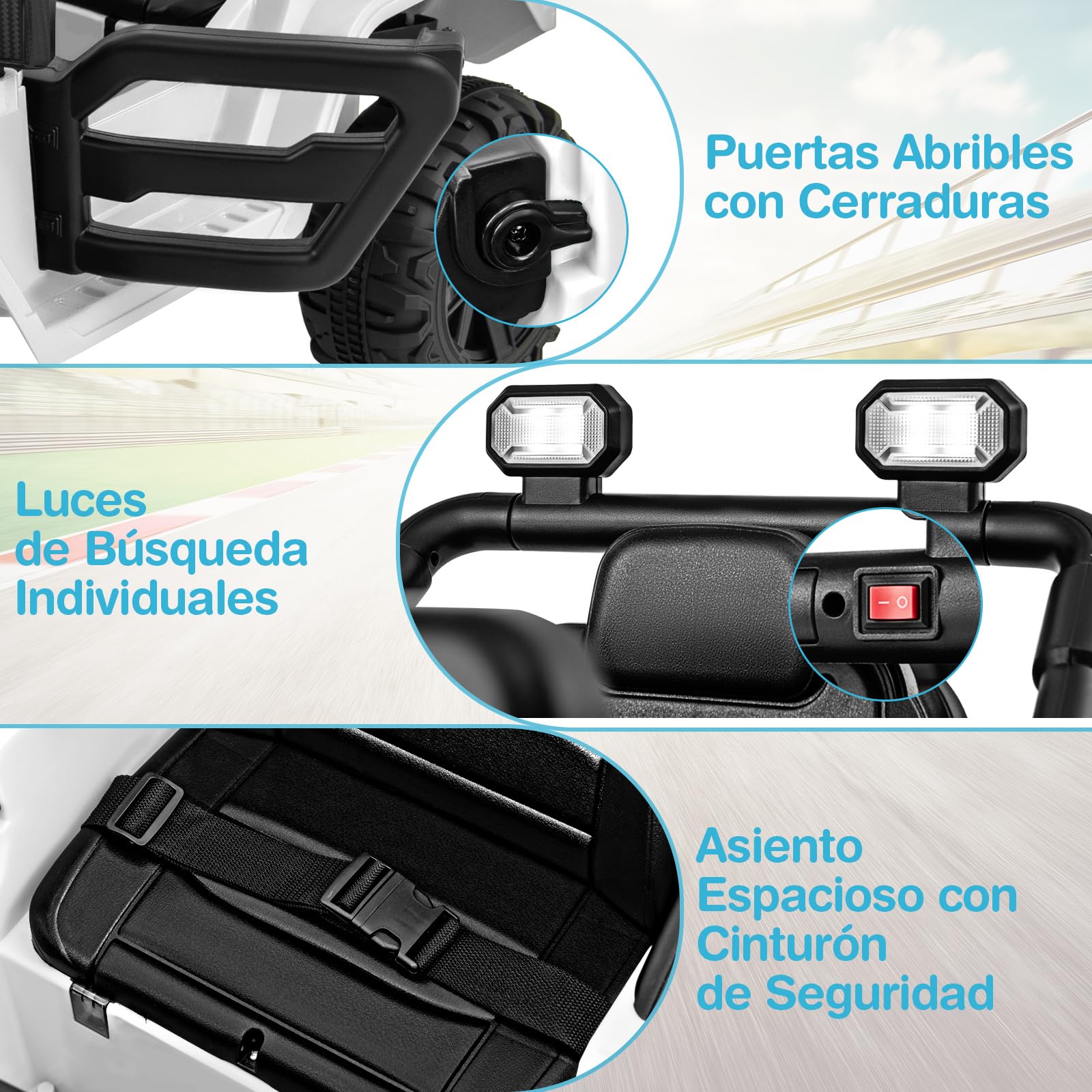 COSTWAY Coche Eléctrico para Niños 12V, Vehículo Todoterreno de Batería con Control Remoto, 3 Velocidades, Luces LED, Música, Bocina y Conexión Inalámbrica, para Niños de 3+ Años (Blanco)