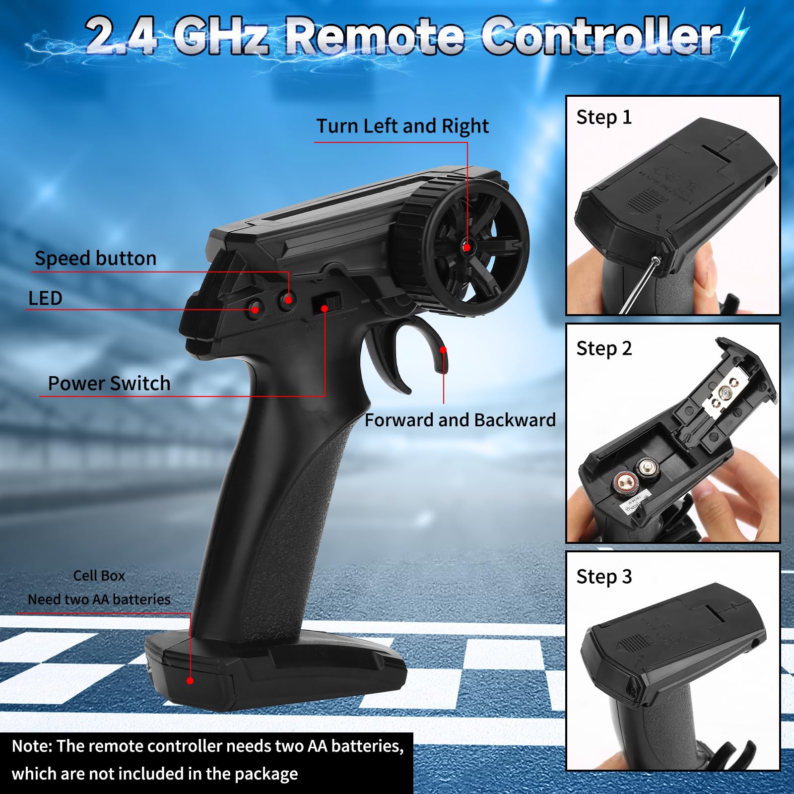 BIAOQINBO Drift 1:24 1000 mAh 20 km/h, 4WD, 2,4 GHz, con luci LED, giocattolo da corsa, regalo di compleanno, per bambini a partire dagli 8 anni (blu)