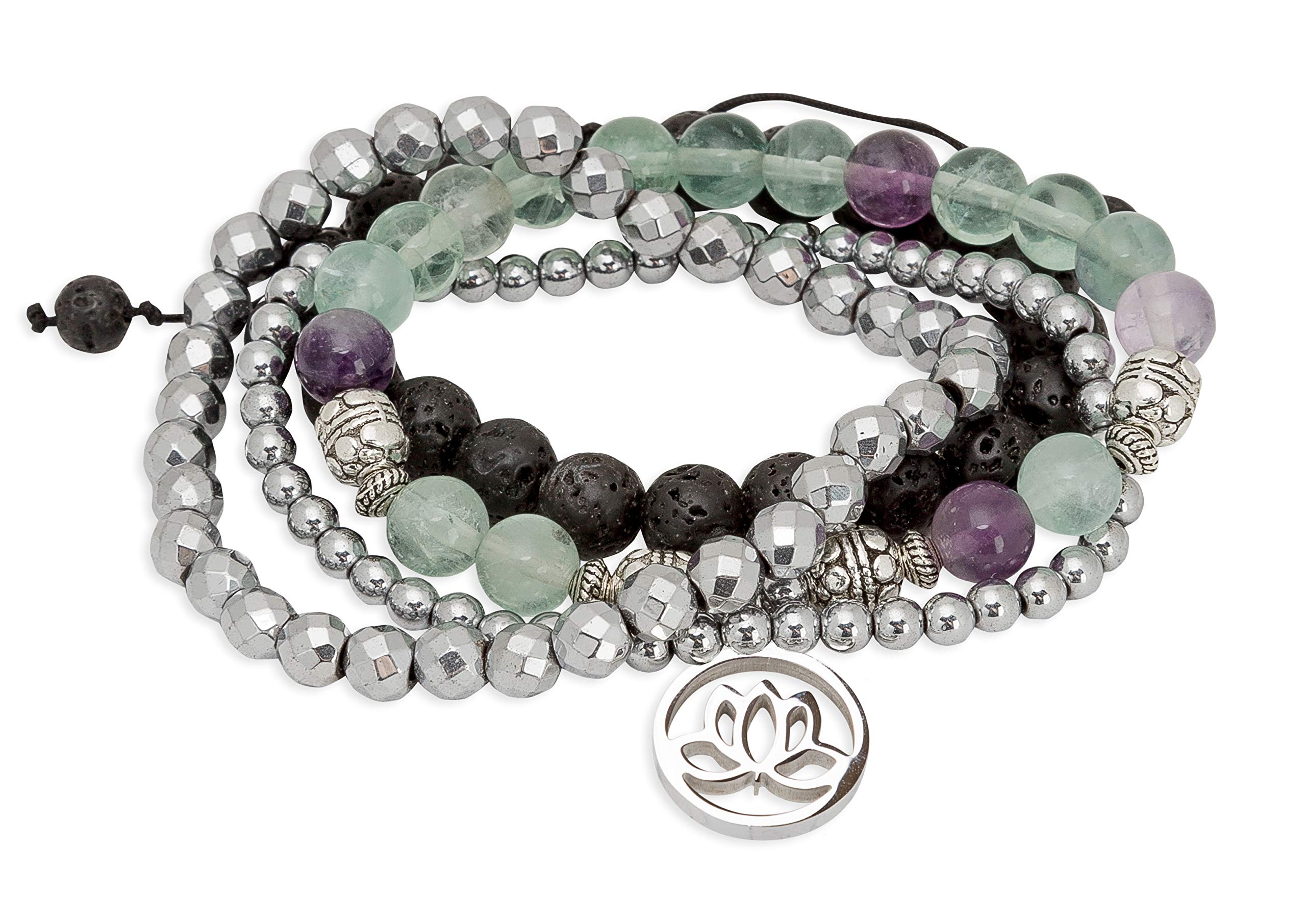 SPUNKYsoulLotus New Beginnings Bracelet Hematite for Healing Stack Bracelet Set Collection
