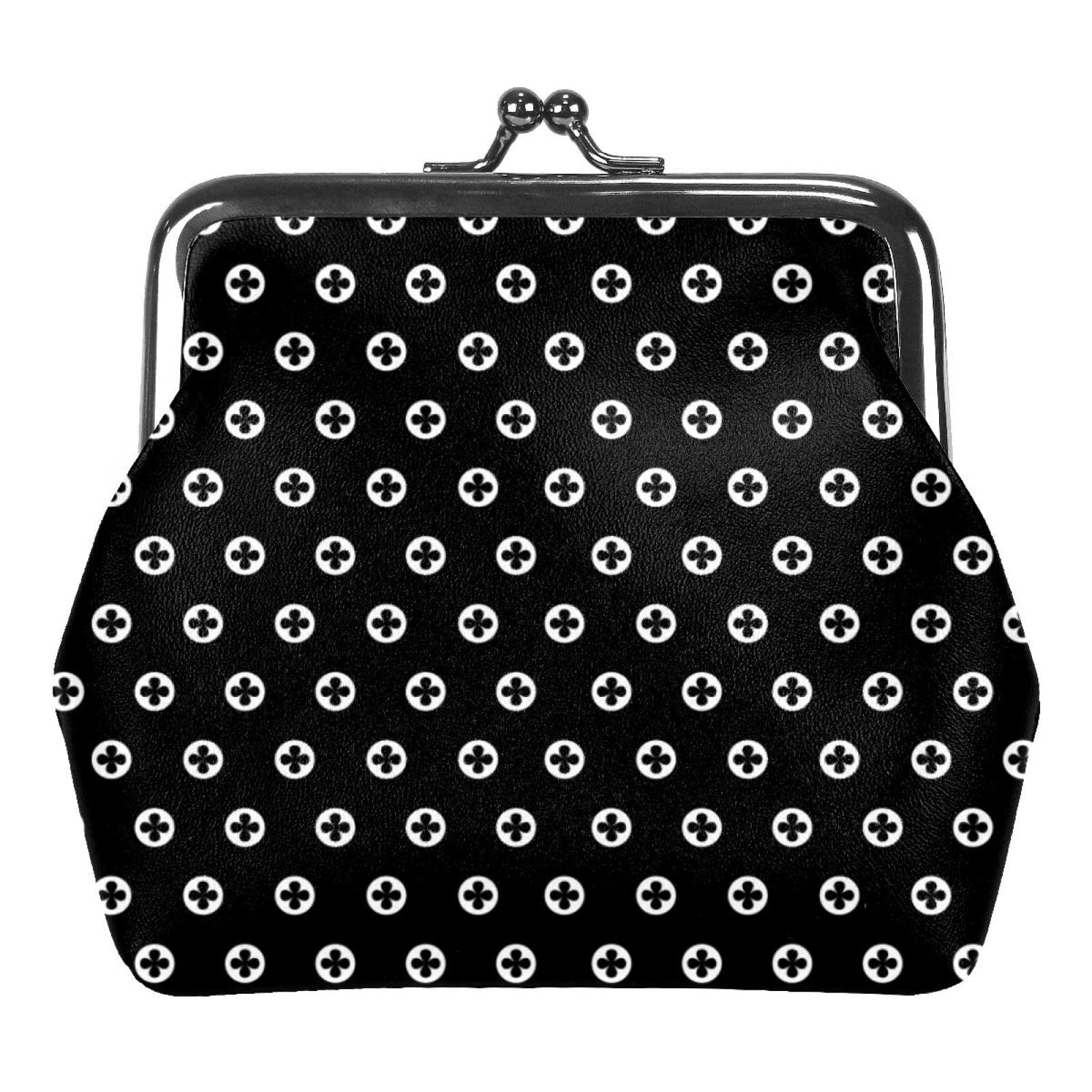 nakw88Vegan Leather Coin Purse Change Pouch Vintage Wallet with Prints for Women Girls Black White