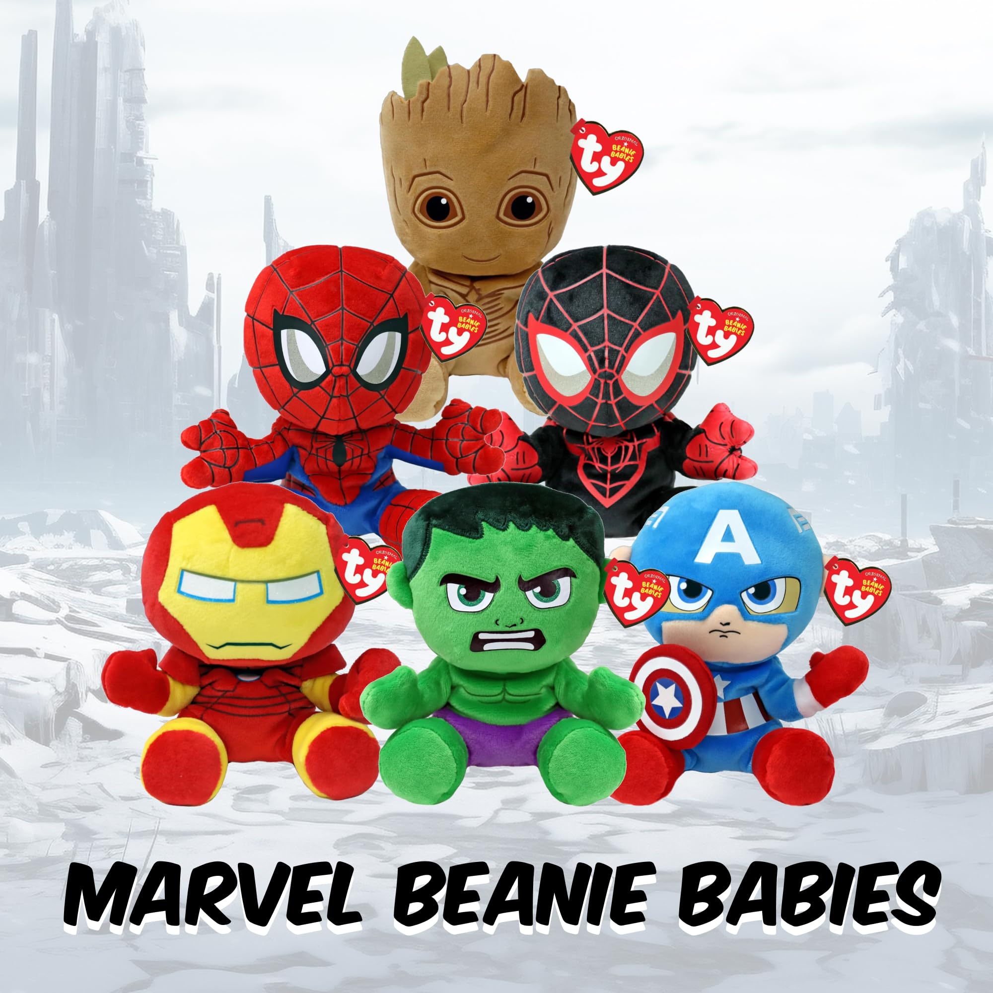 TY Marvel Multipack Iron Man & Captain America Beanie Babies – Weiche Plüschtiere für Kinder, Babyspielzeug, Sammelbare Kuscheltiere, Plüschfiguren für Kinder