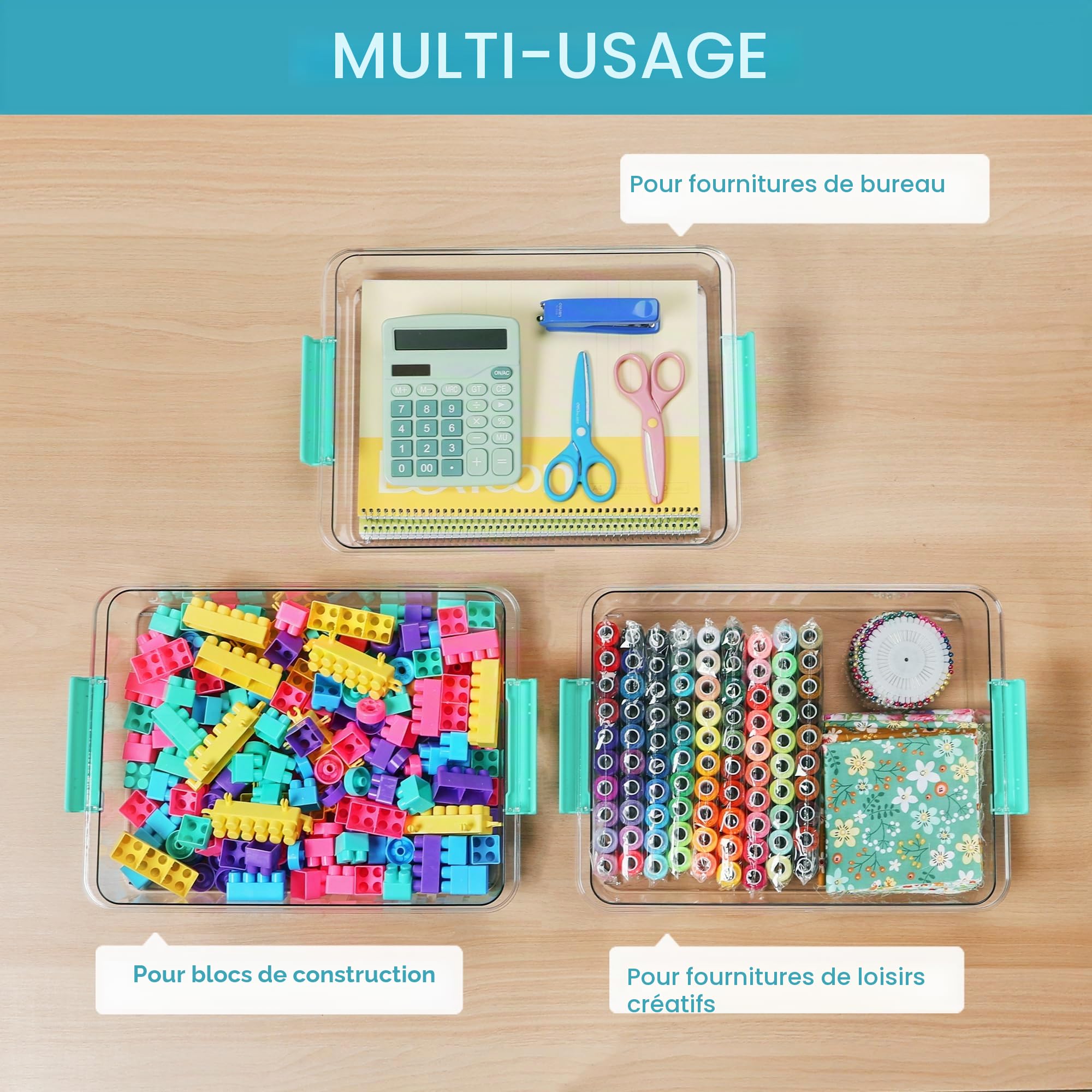 Vtopmart - Lot de 4 bacs de rangement en plastique de 5,7 L avec couvercles, bacs sensoriels transparents, organisateurs et rangement pour arts et artisanat, conteneurs empilables pour la maison, le