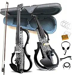 Aliyes Violino elétrico de fibra de carbono premium tamanho completo 4/4, violino elétrico silencioso profissional para adultos, adolescentes, violino elétrico com Pro Pick up-ZNDS-2304