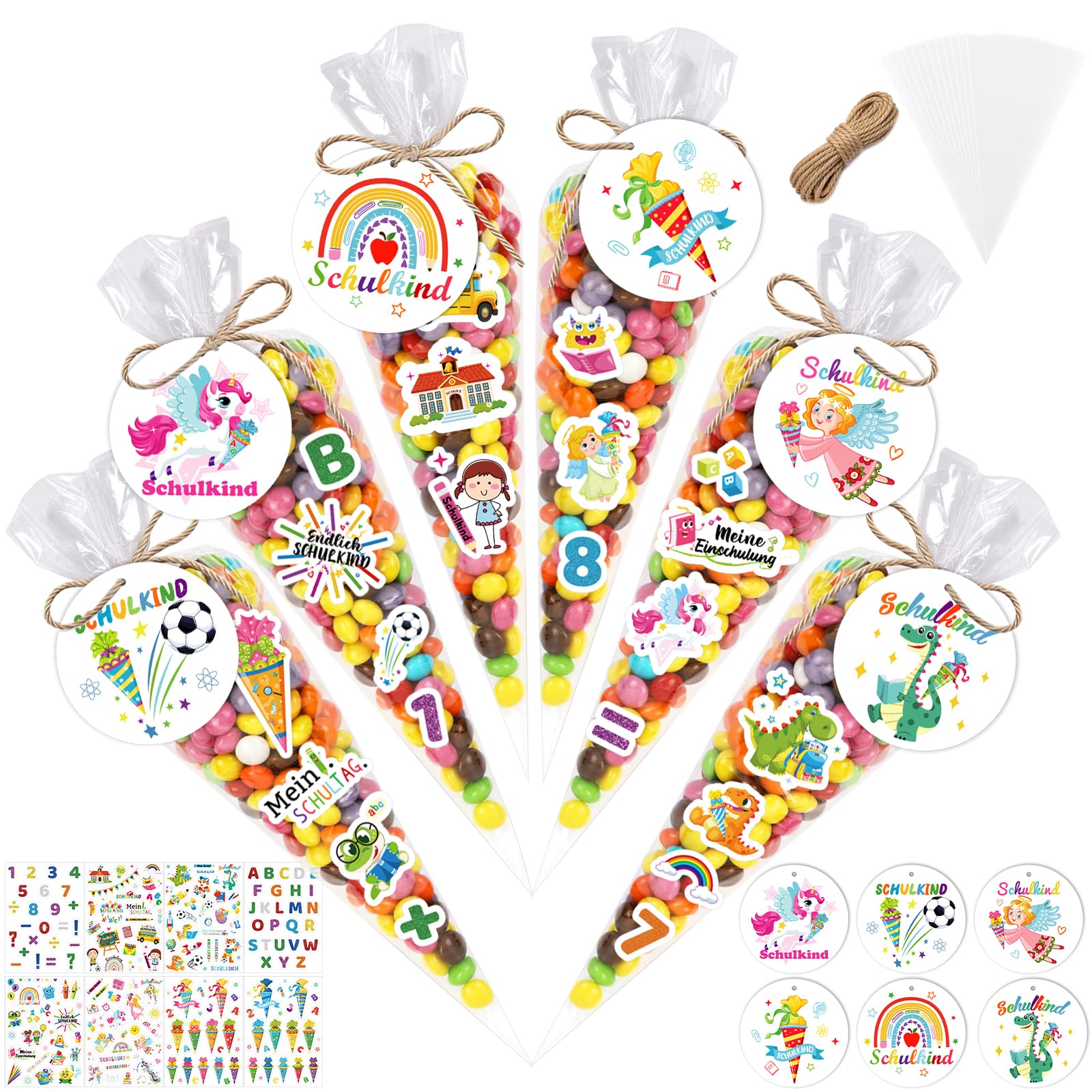 Cono Scuola Bambino 50 Pezzi Primo Giorno di Scuola Regalo Adesiva con Etichetta