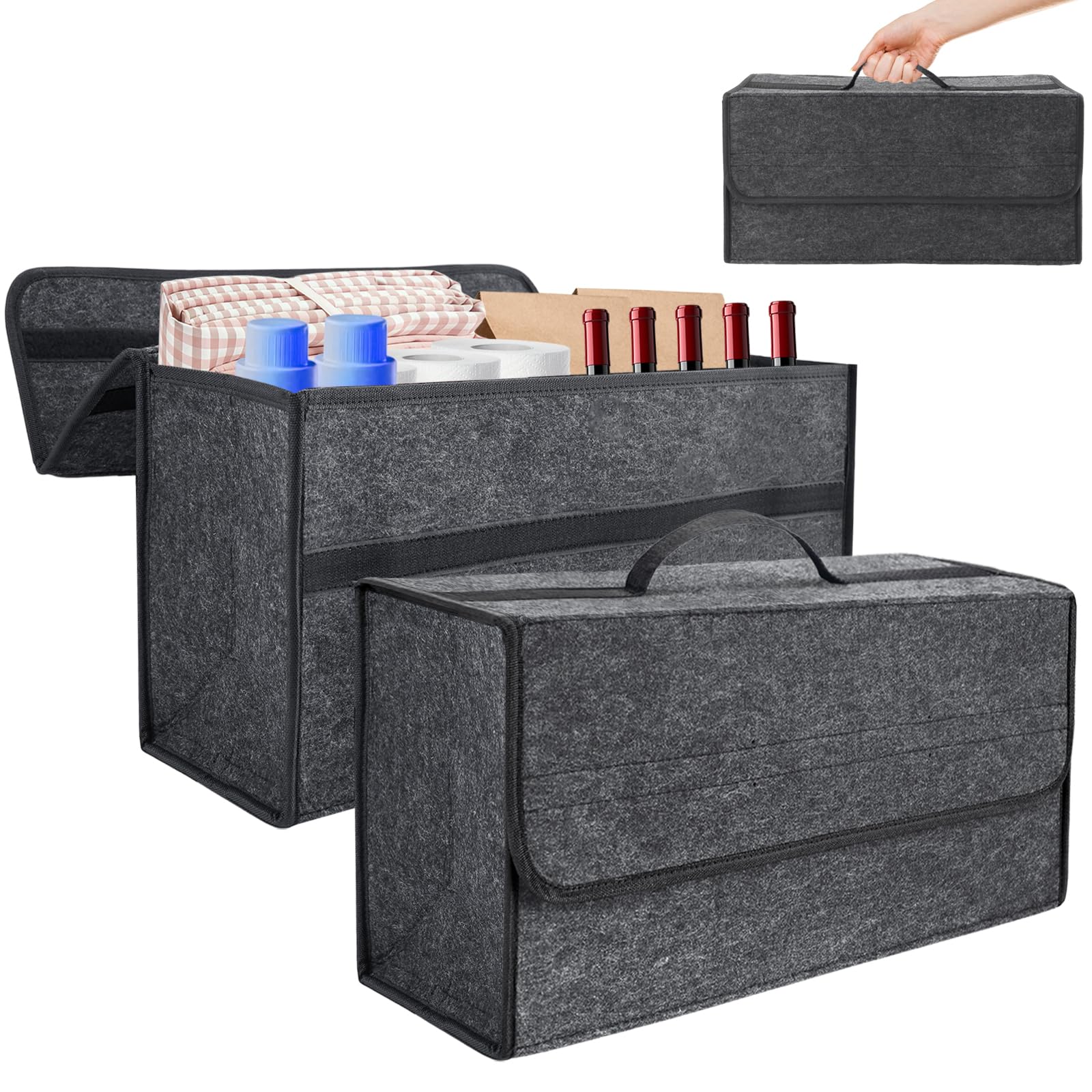 2Pcs Car Boot Organiser, Car Boot Organiser Storage Bag with Lid, Foldable Non Slip Car Boot Tidy Organiser 50x17x24cm, Boot Tidy for Auto Tools & Interior Declutter, Suitable for All Vehicles (2pcs)