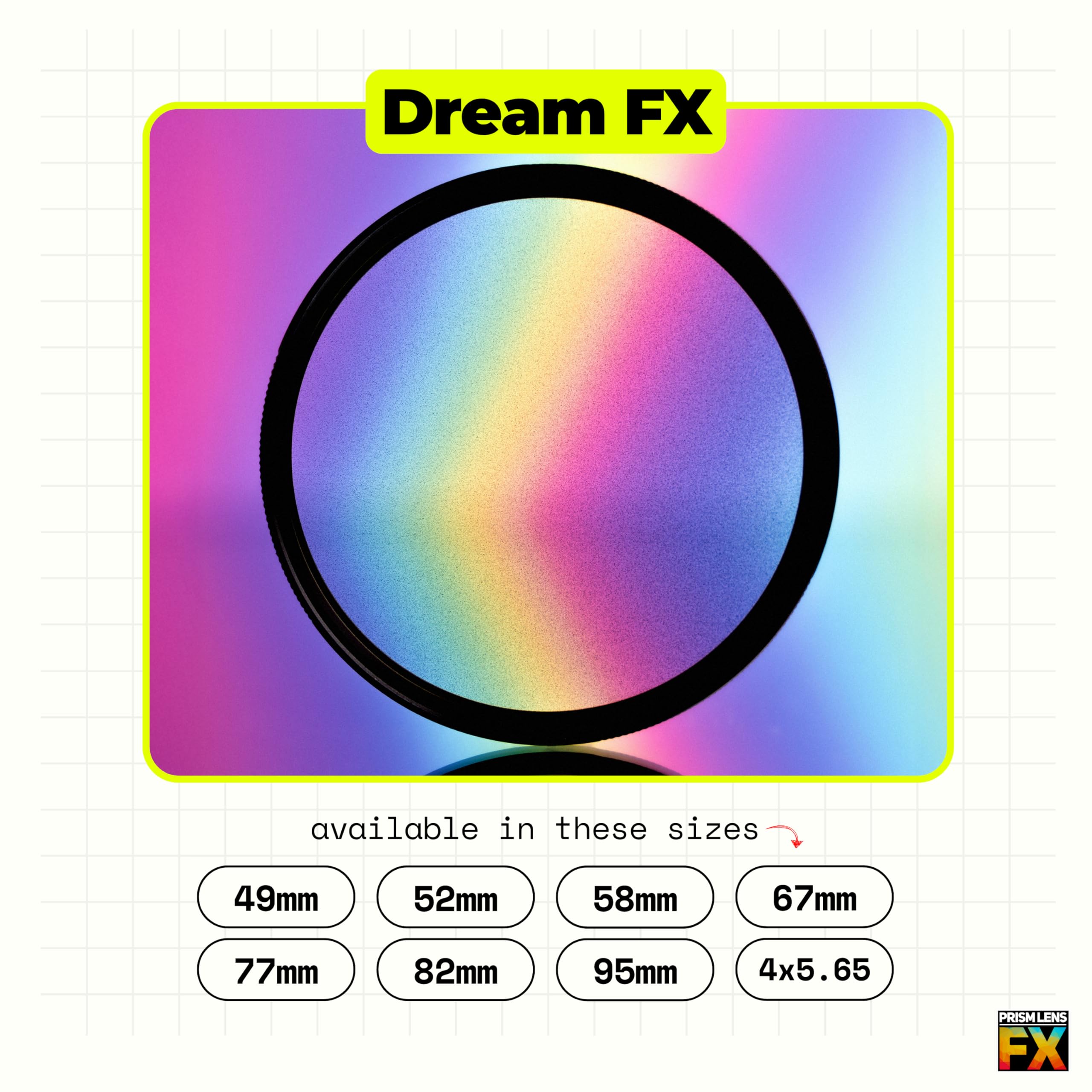 Prism Lens FX Filtro Dream FX | Filettatura circolare da 49 mm | Diffusione di forza 1/8 | Crea un effetto ammorbidente da sogno nella fotocamera! | Compatibile con DSLR e Mirrorless | Con sede negli