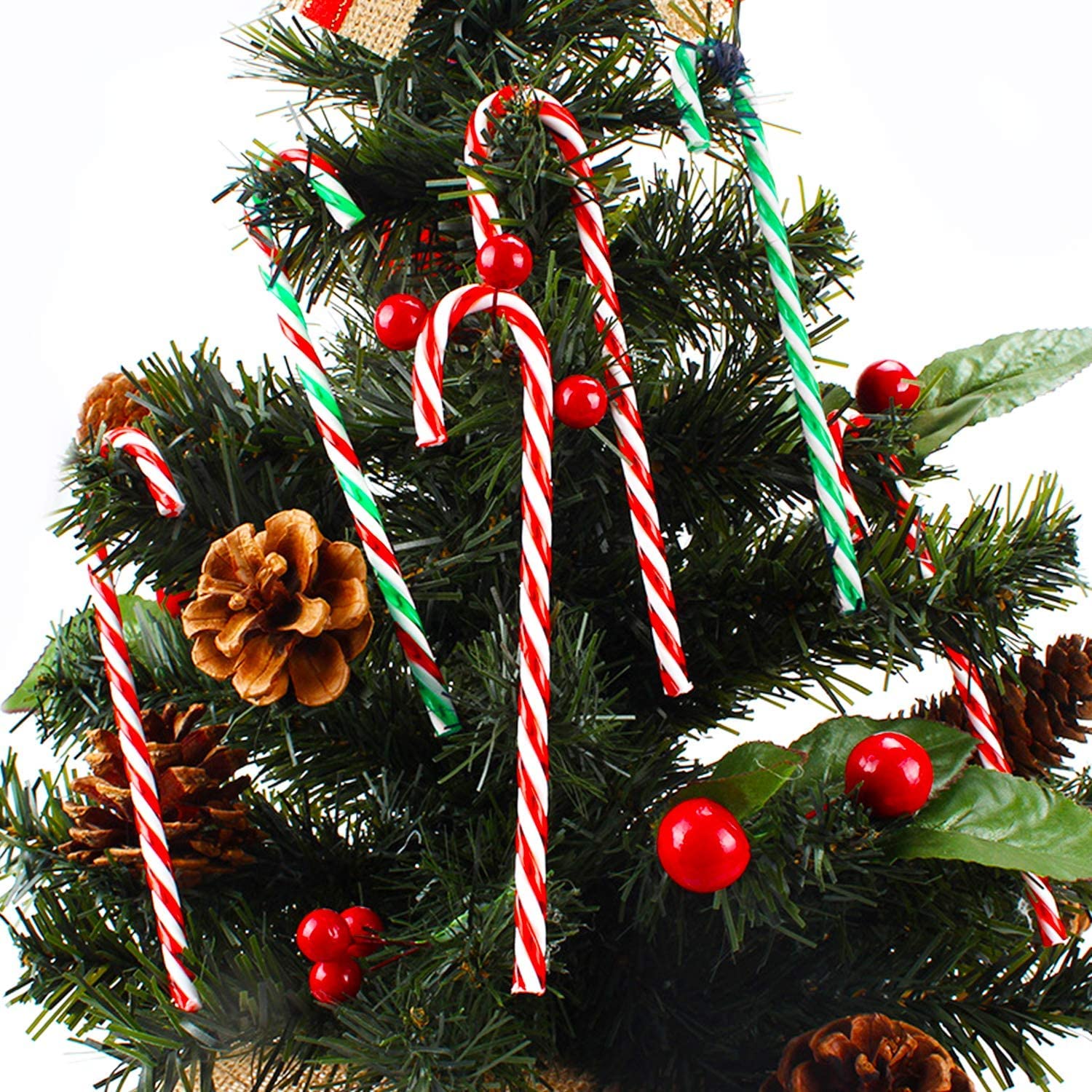 KAHEIGN 60 Pezzi Bastoncini di Zucchero di Natale, 15CM Bastoncino di Zucchero di Plastica Ornamenti D'attaccatura Dell'albero di Natale per Vacanza Natale Festa Nuovi Anni Casa Decorazione