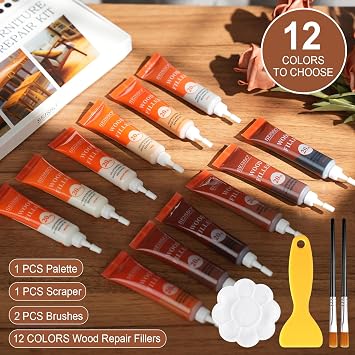 SEISSO 12 Colors Furniture Wood Floor Repair Kit, Furniture Touch Up Kit Cover Wood Furniture Scratch Restorer Filler for Table, Door, Desk, Cabinet