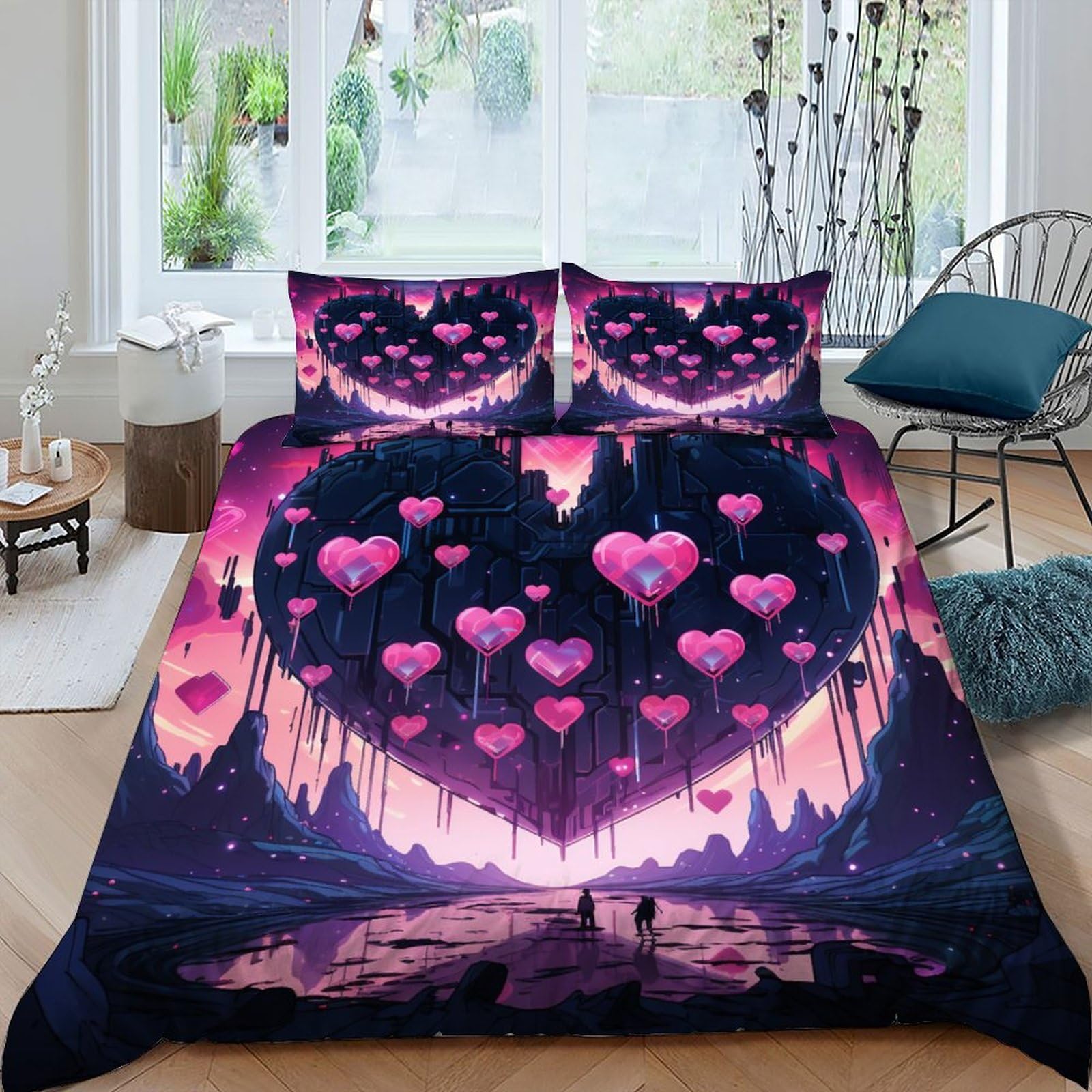 Housse de couette orange en microfibre 135x200 cm avec sa taie d'oreiller pour lit simple