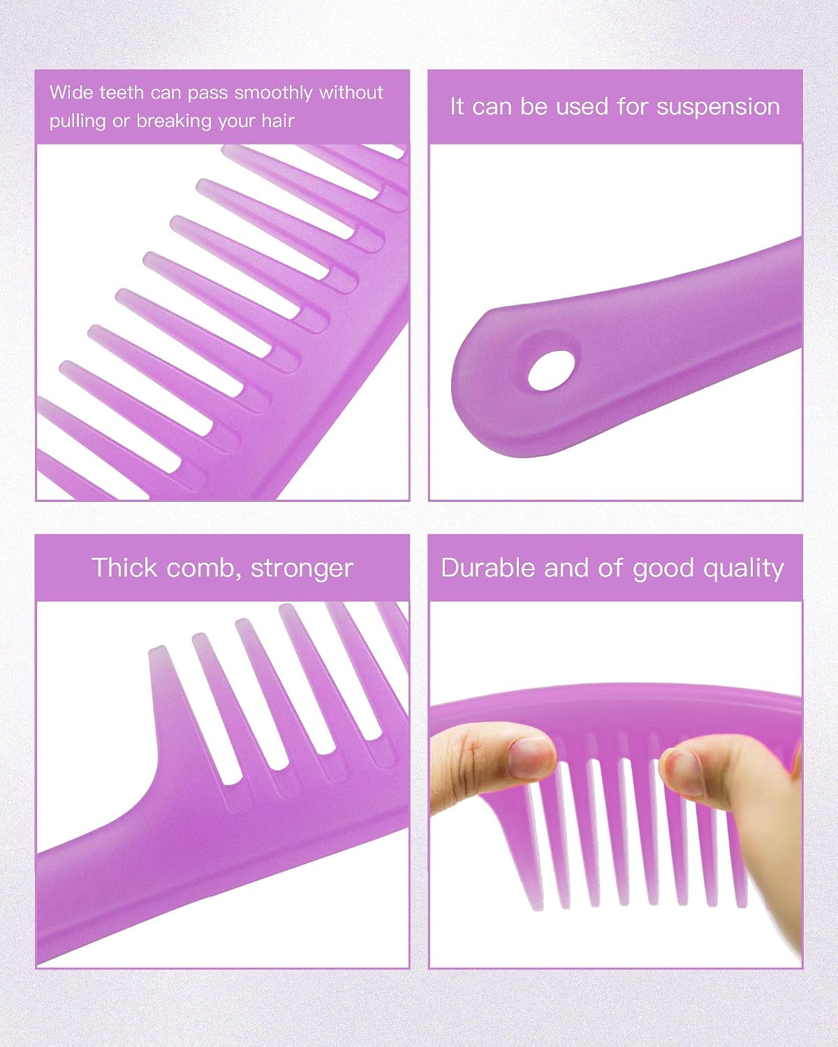 Wapodeai Wide Tooth Comb, Professional Paddle Tools Detangler Comb, Durable and Anti - Static, Suitable Combs for Women, Curly, Dry and Wet Hair, All Types of Hair. Purple