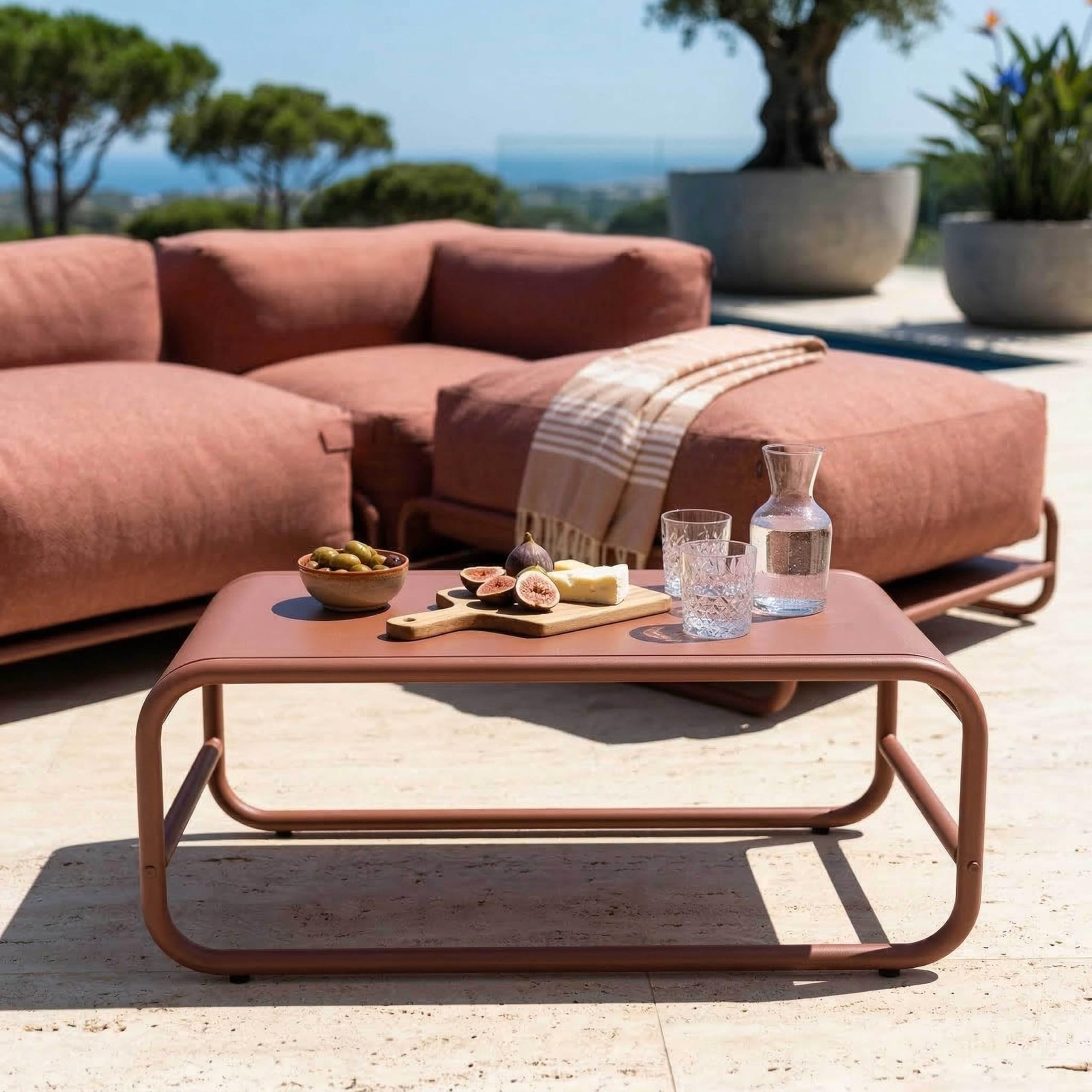 Oviala Table Basse de Jardin en métal 85x40x30 cm Terracotta - Mixi