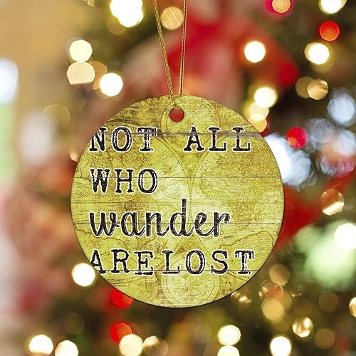 Zyadsinoudor Adorno de Navidad con texto en inglés "Not All Who Wander are Lost", mapa del mundo del siglo, citas de recuerdo, adorno rústico para Zyadsinoudor Adorno de Navidad con texto en inglés "Not All Who Wander are Lost", mapa del mundo del siglo, citas de recuerdo, adorno rústico para