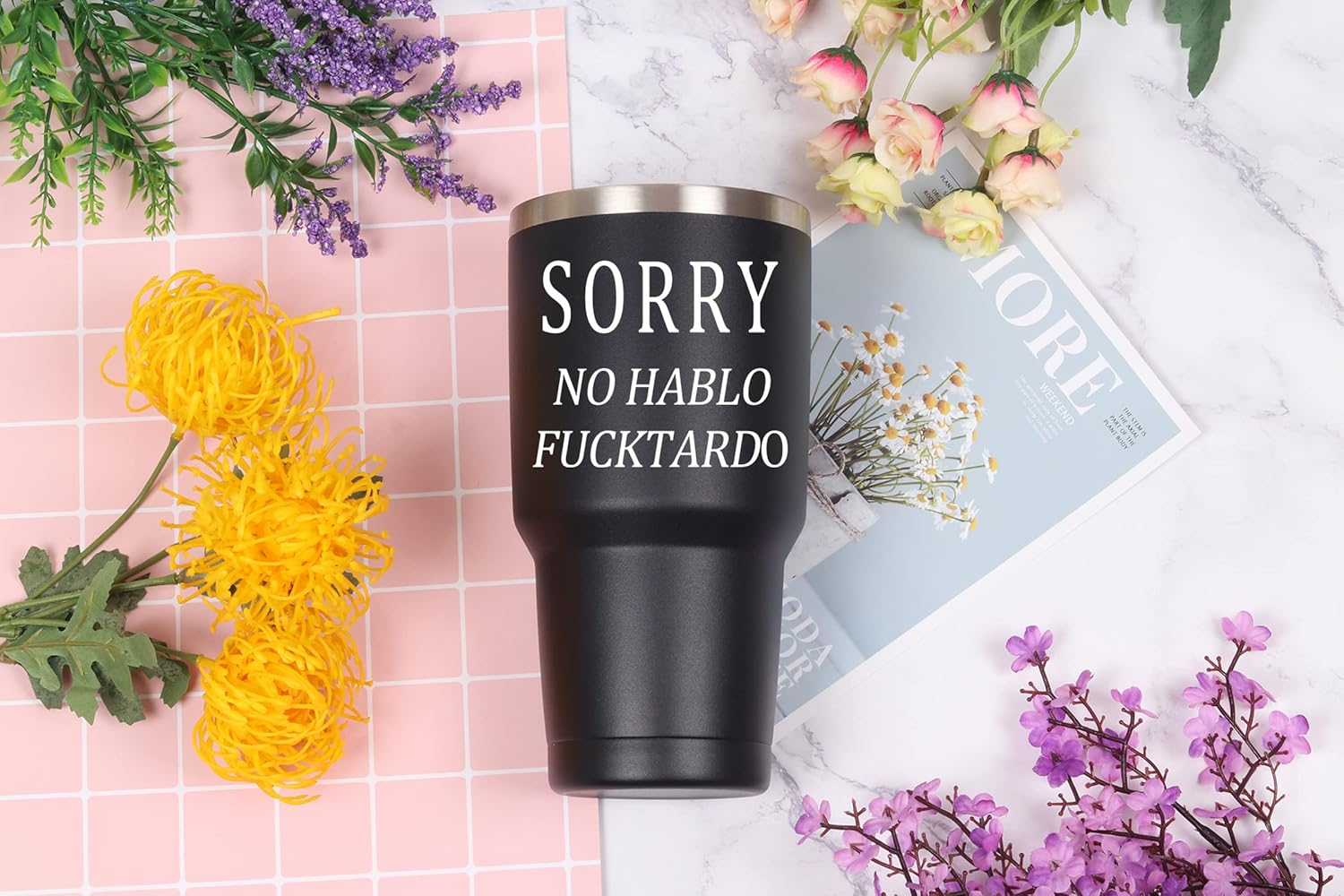 Sorry No Hablo Fuctardo Tumbler Funny Birthday White Elephant Christmas Gifts for Men Women Friends Coworkers Brother Family 30 Oz Insulated Stainless Steel Travel Tumbler Black - Image 2