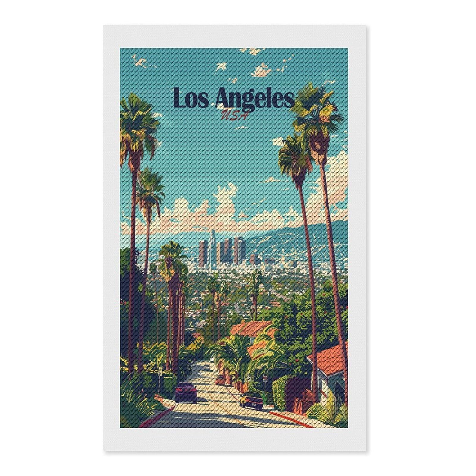 Junmoney Los Angeles Cityscape Diamond Painting Kit 12"x20", Thoughtful Handmade Gift, for Creative Relaxation, Printed Canvas, Cosy Home Accent