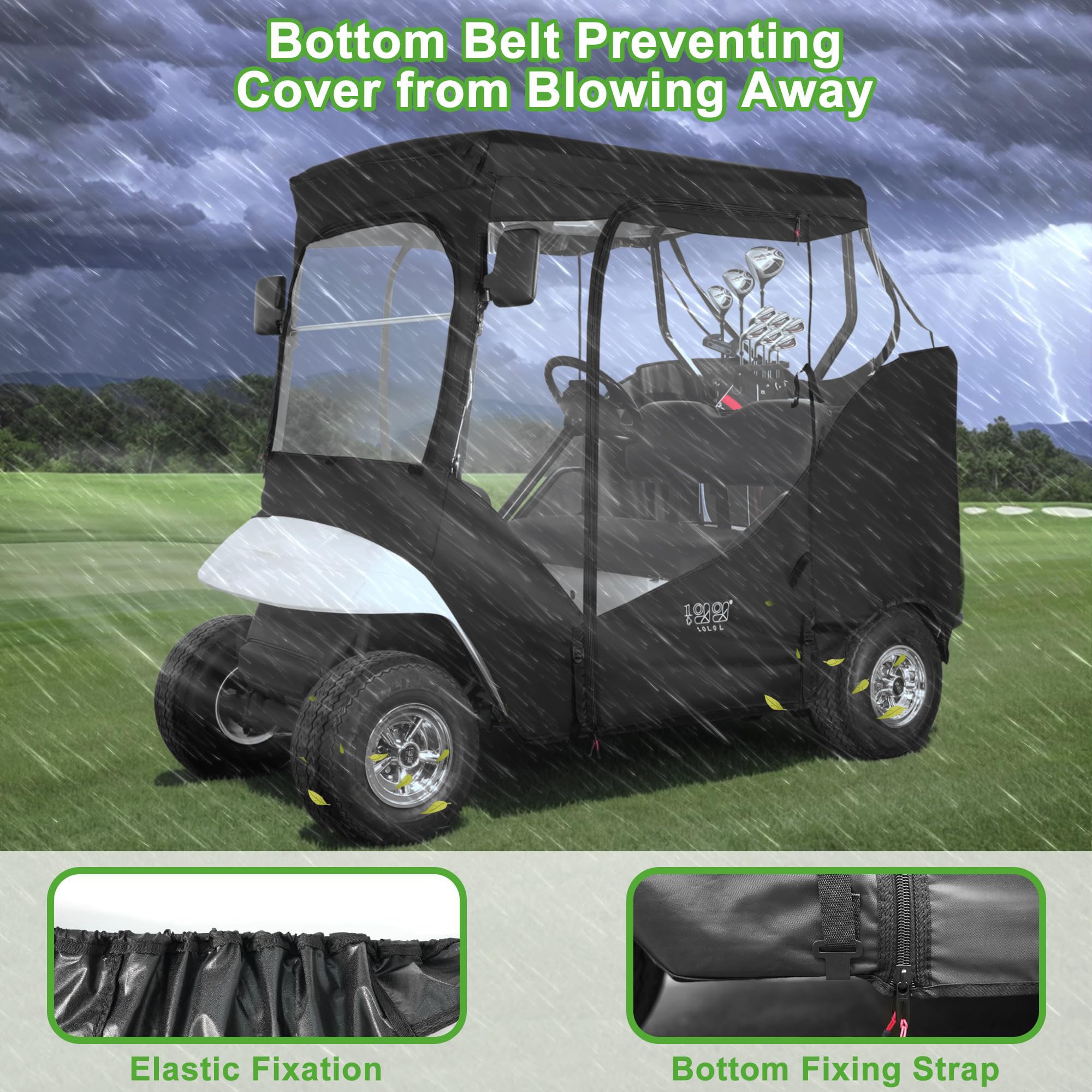 10L0L Golfwagen Schwarzes Gehäuse für EZGO TXT RXV 2 Beifahrer, 4-seitig, transparentes Fenster-Regenschutz, Allwetter, wasserdicht, Winddicht