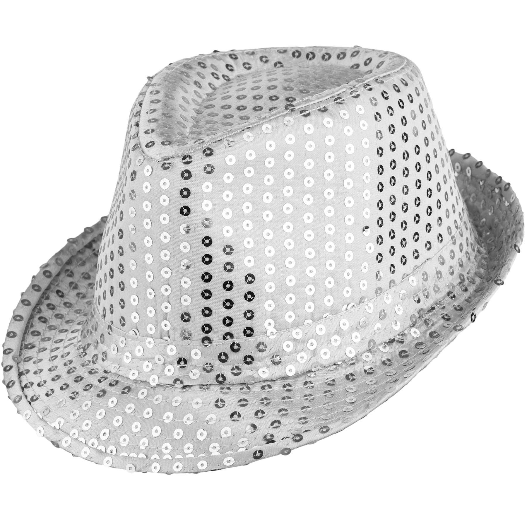 dressforfun 901028 Unisex Pailletten Glitzer Hut, breite Krempe, feines Hutband - diverse Farben - (silber | Nr. 304576)