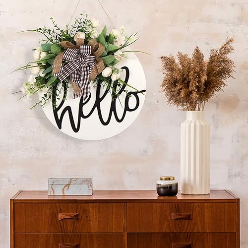 Miniatura 8 de Letrero de bienvenida redondo de madera para puerta delantera, letrero de bienvenida para casa de campo, porche, primavera, decoración de puerta