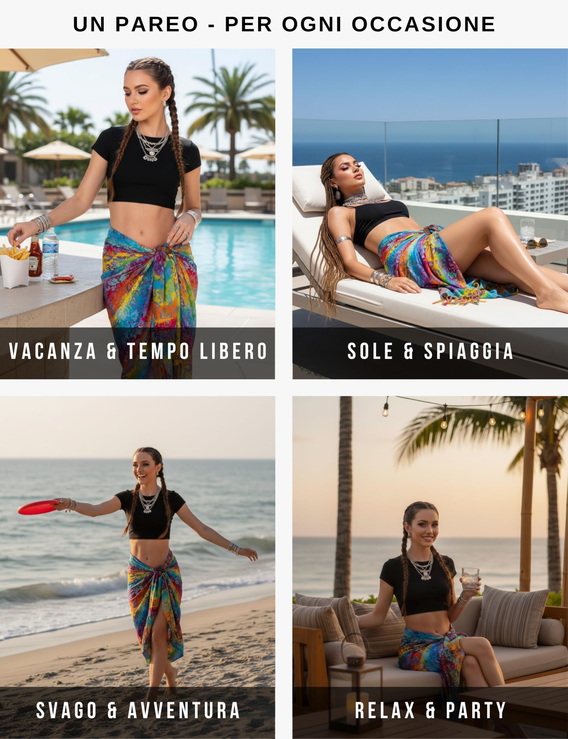PANASIAM Pareo Sarong - L e XL Coprente - Pareo Mare in Viscosa Fluida - Gonna a Portafoglio o Abito da Spiaggia per Donna e Uomo - Leggero Copricostume - Pezzo Unico Artigianale dall’Indonesia