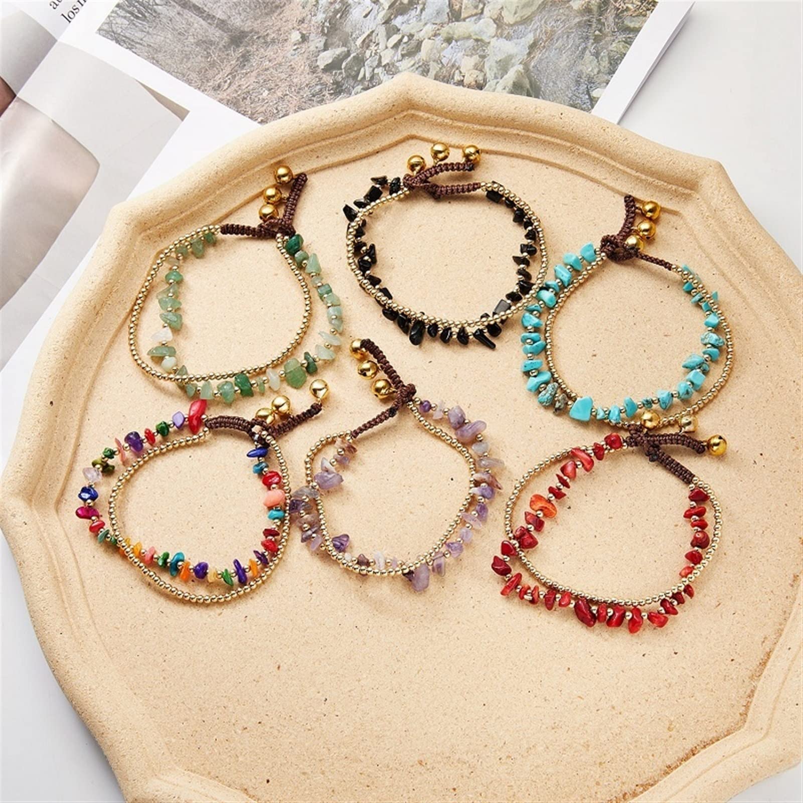 Cavigliere/Cavigliere Cavigliera con Perline Intrecciate a Doppio Strato, Bella Cavigliera Moda Beach Gala Wedding Style Jewelry（21-25CM） Cavigliere (Color : Gules)