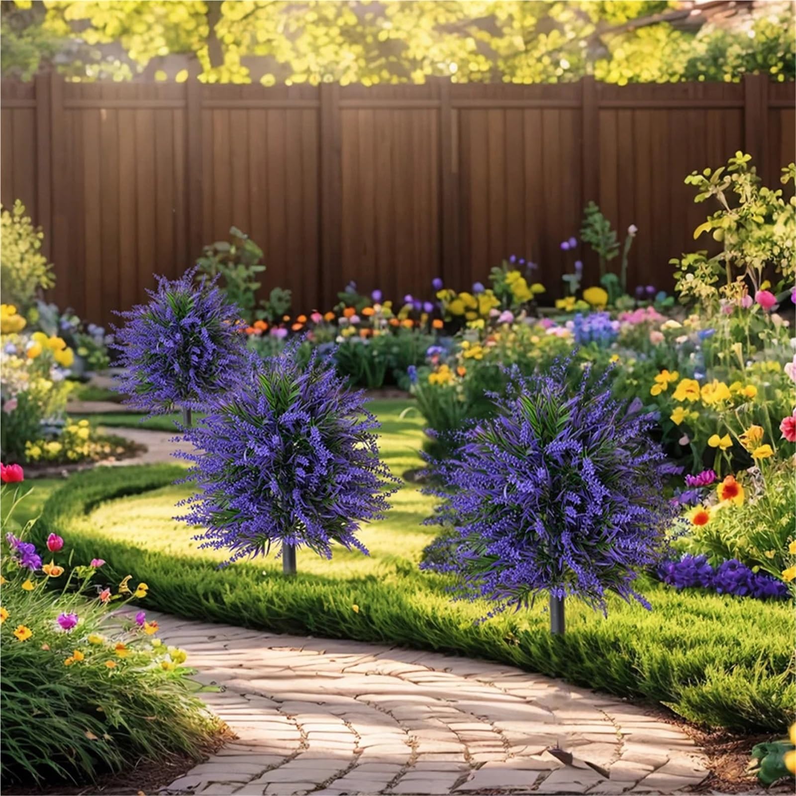 Plantas Artificiales Árboles topiarios Artificiales de boj y Lavanda for Exteriores con estaca