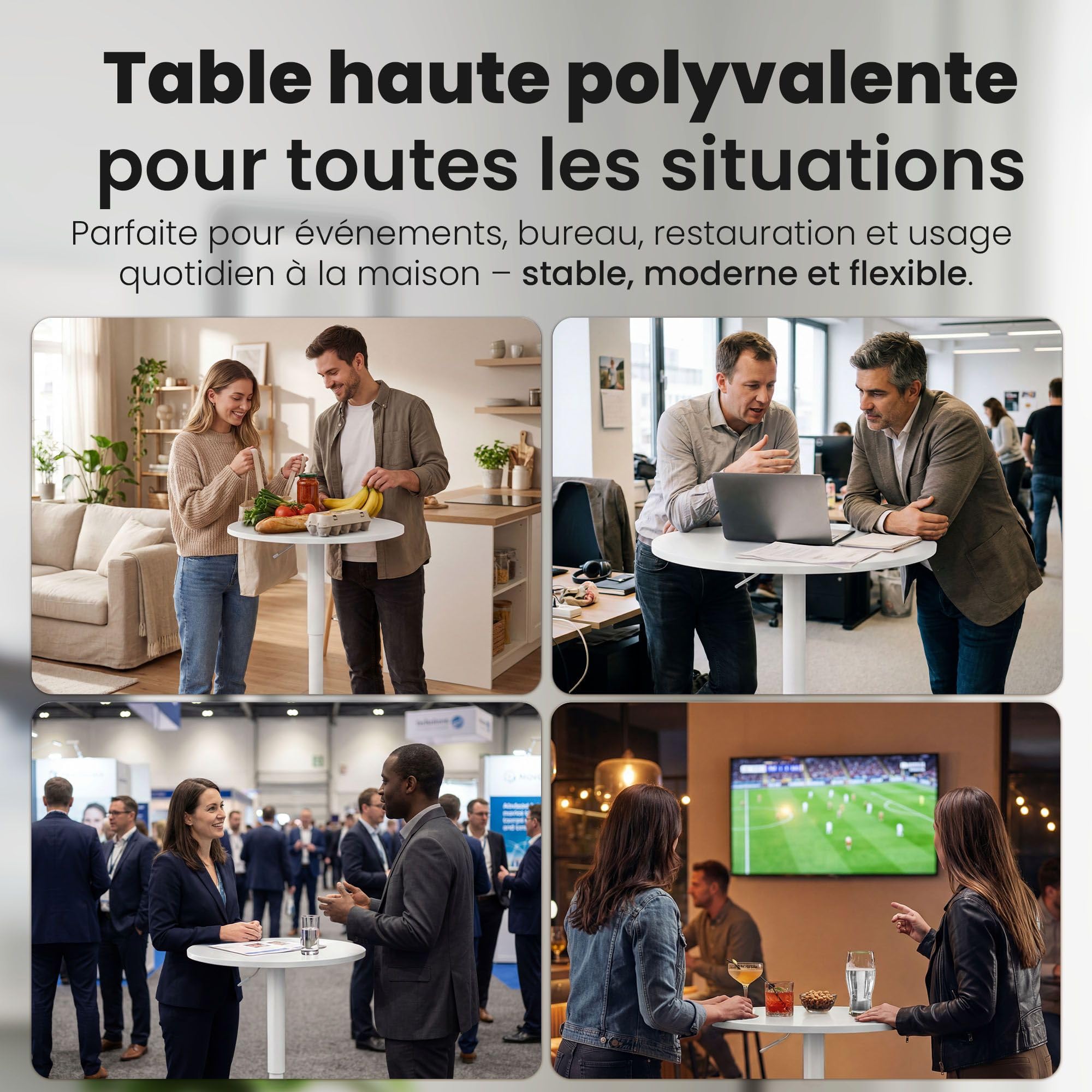 CLP Table Haute Lamoni Ronde 60cm, reglable en Hauteur sans palier, pivotante 360°, Table Bar & Bistro, Pied Metal Stable, Protection Sol, Couleur:Blanc/Blanc, Forme:Rond