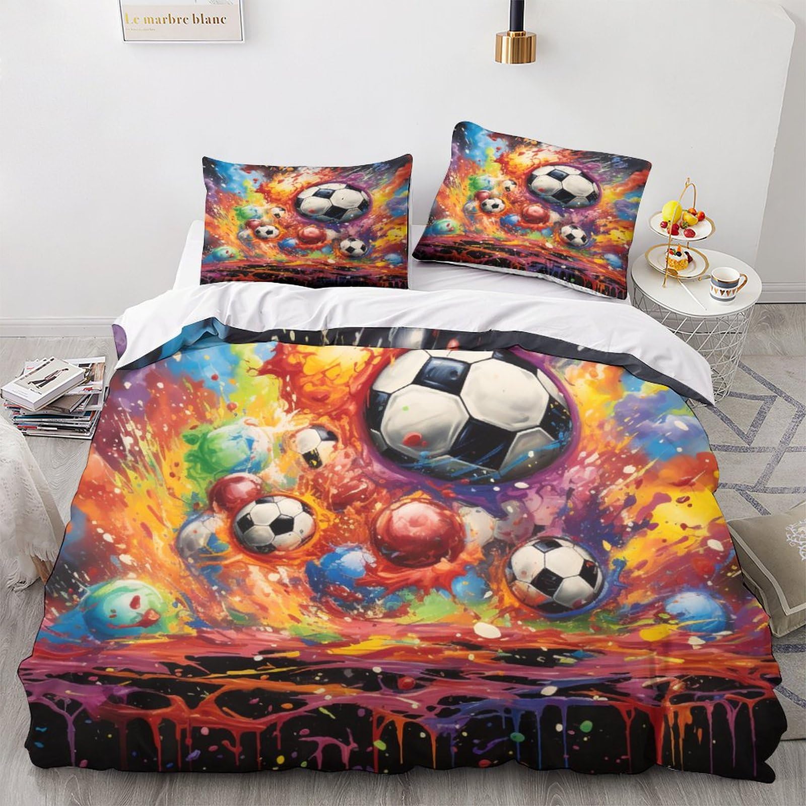 Housse de couette foot 3D zippée 200x200cm pour en finir avec la couette qui glisse