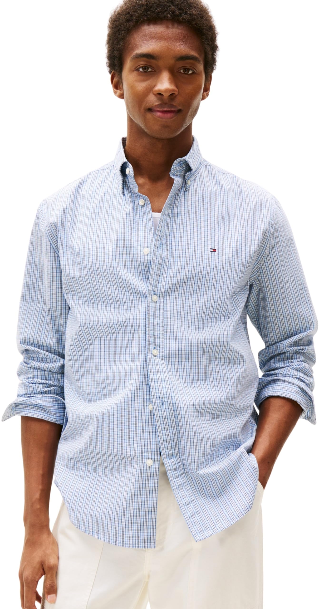 Tommy Hilfiger Herren Hemd Flex Poplin Small Tartan aus Baumwolle