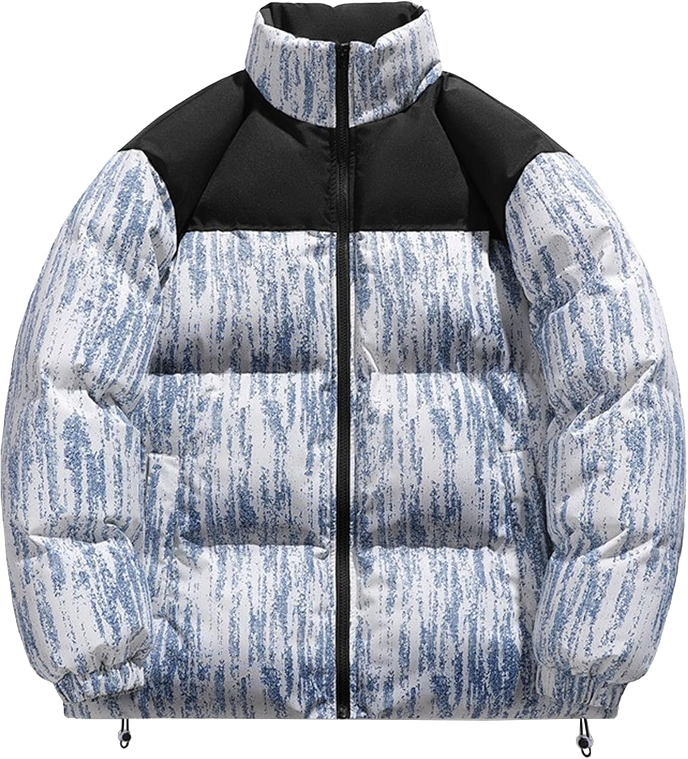 Men Crewneck Black Match Gradual Puffer Jacket Outdoor Trendy Warm Down Coat Classic Novel Color Gradient Outerwear