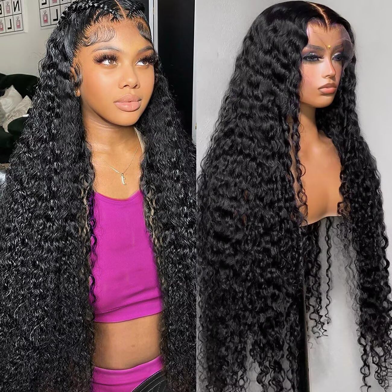 Zenloom 13x6 Deep Wave Lace Front Wigs Human Hair 38 Inch 200 Density HD Transparent Lace Front Wigs for Women 12A Deep Curly Wigs Human Hair Pre