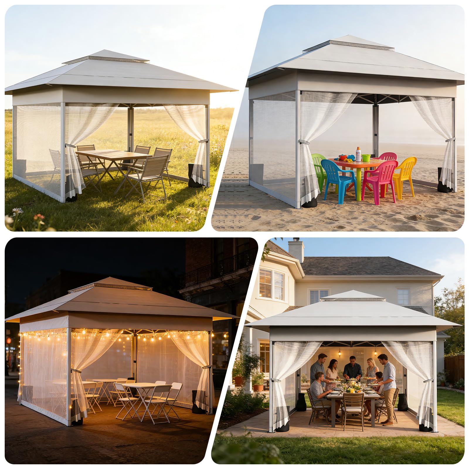 4x4m Pop-Up Pavillon,Faltpavillon mit Moskitonetz,Rollen Tragetasche,Weiß | Gartenpavillon Faltbar mit Sandsäcke Stabil,Wasserdicht,UV Schutz 50+,Belüftetes,Partyzelt für Garten Party Festival