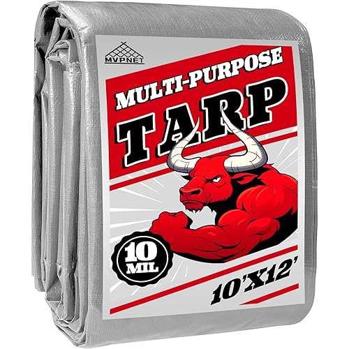 Tarp Heavy Duty 10x12ft Waterproof Tarps,10mil Uv Resistant,Multipurpose Silver/Black Tarps for Cars,Camping,Roof,Ship,Garden.by-MVPNET