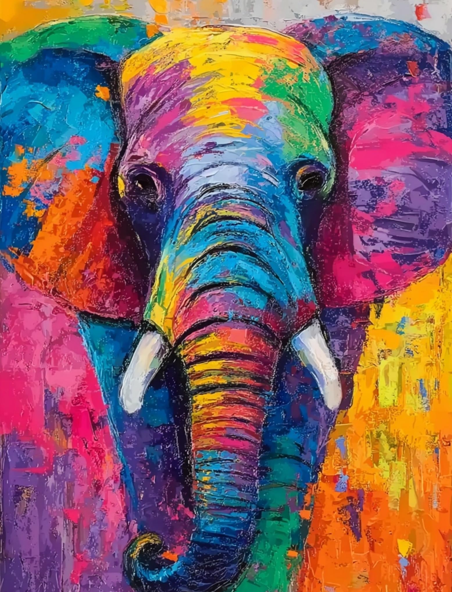 WANGWANGMIAO Paint by Numbers for Adults Colorful Elephant, Painting by Numbers for Adult Canvas Crafts Kits, DIY kit for Relax and De-Stress Home Gift 16x20inch，with Frame