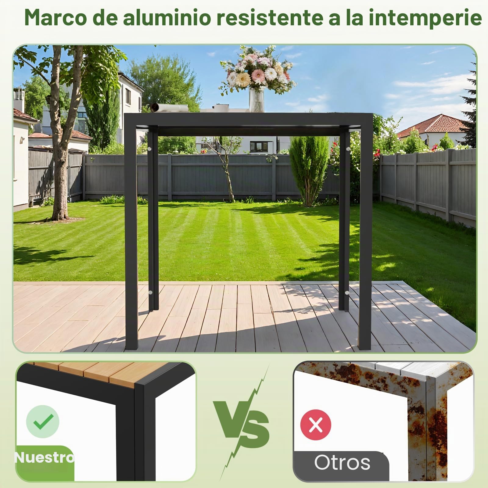LIFERUN Mesa de jardín resistente a la intemperie, 75 x 75 cm, mesa de balcón de aluminio con tablero de WPC, mesa de comedor exterior para balcón y terraza, ligera, estable, cuadrada, color negro y