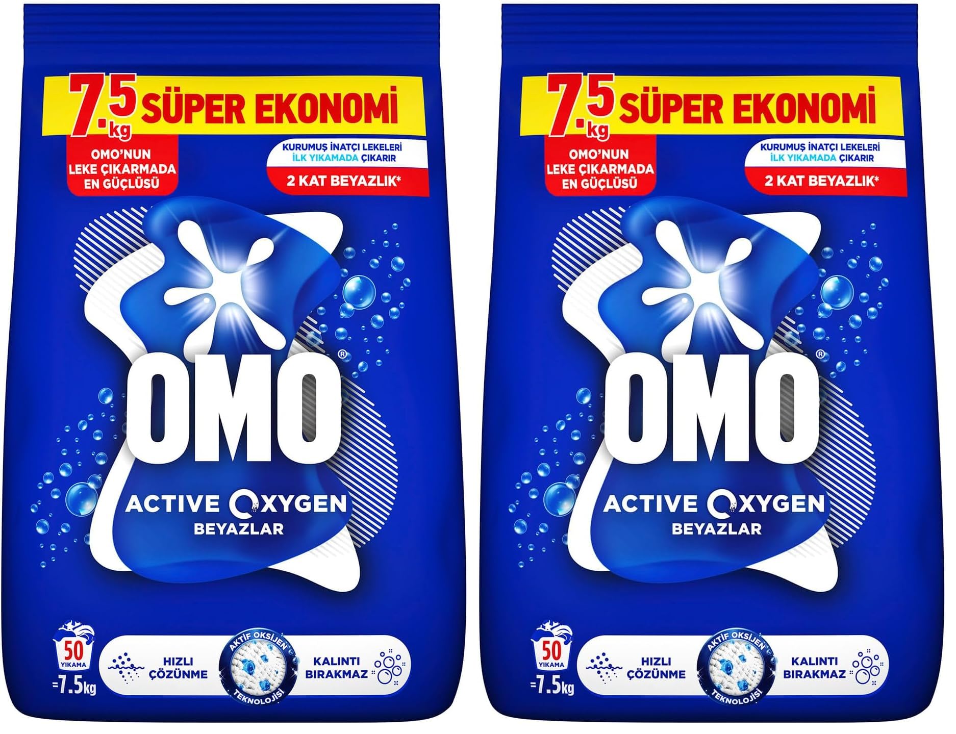 OMO Active Oxygen Beyaz Çamaşırlar İçin Toz Deterjanı 7,5 KG (2 paketi)
