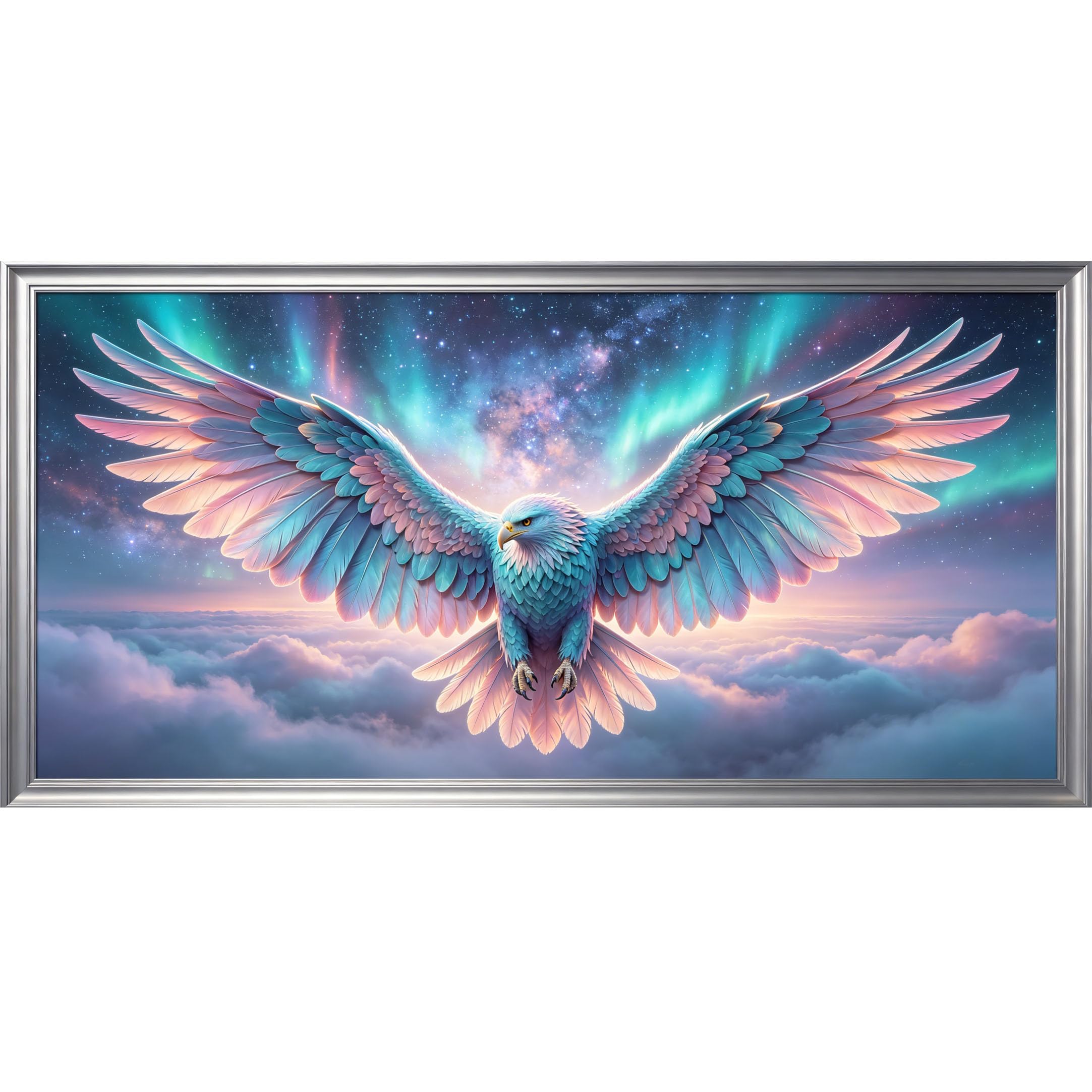 Agglomerix 3D Framed Wall Art Soaring Eagle Sky Aurora Landscape Large Size Self-Adhesive Removable Wall Decor Prints Artwork for Living Room Bedroom Office
