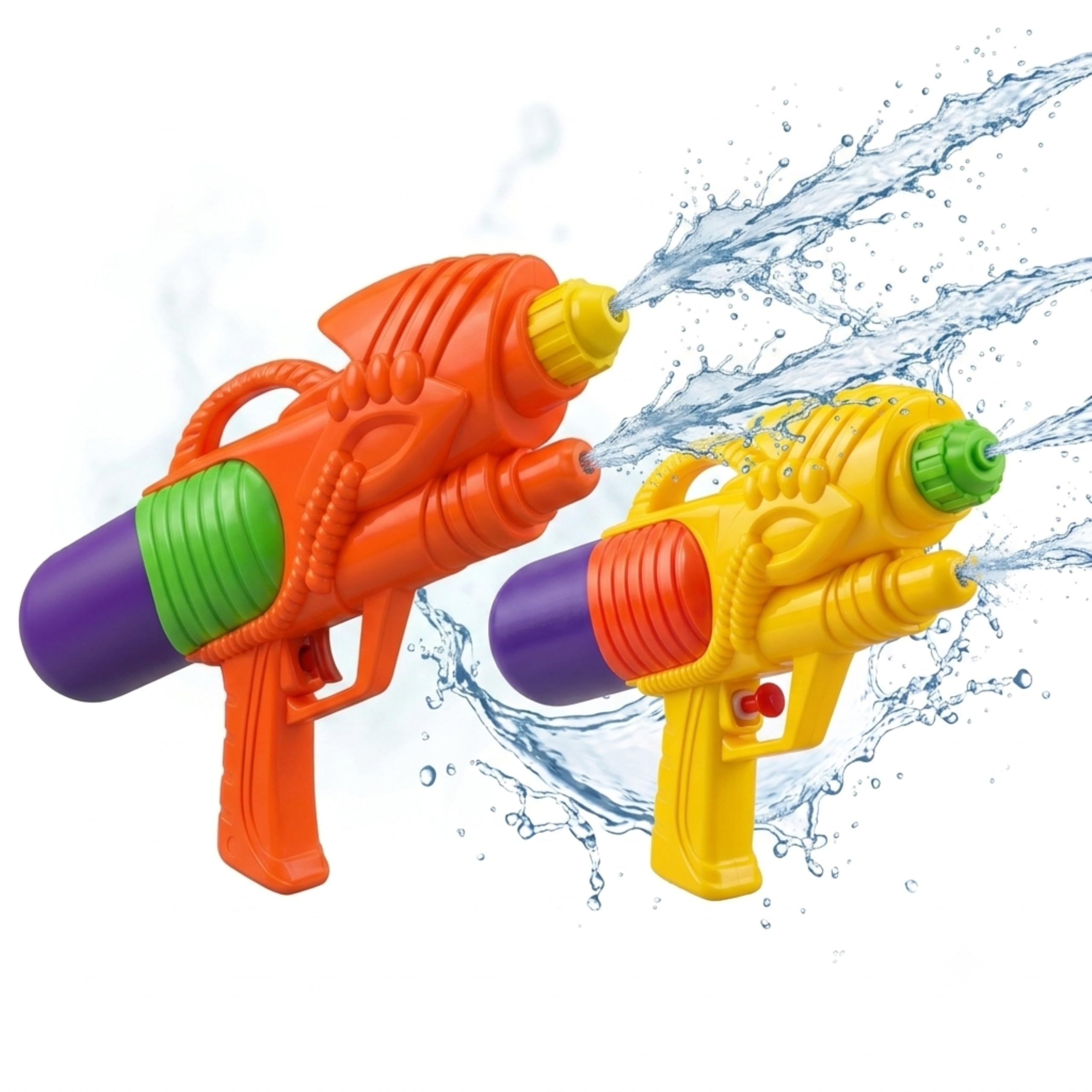 2 Pack Kids Water Guns, Yellow & Orange Refillable Water Blasters, Outdoor Summer Water Pistols for Pool, Beach, Garden & Water Fight Games Size-29cm