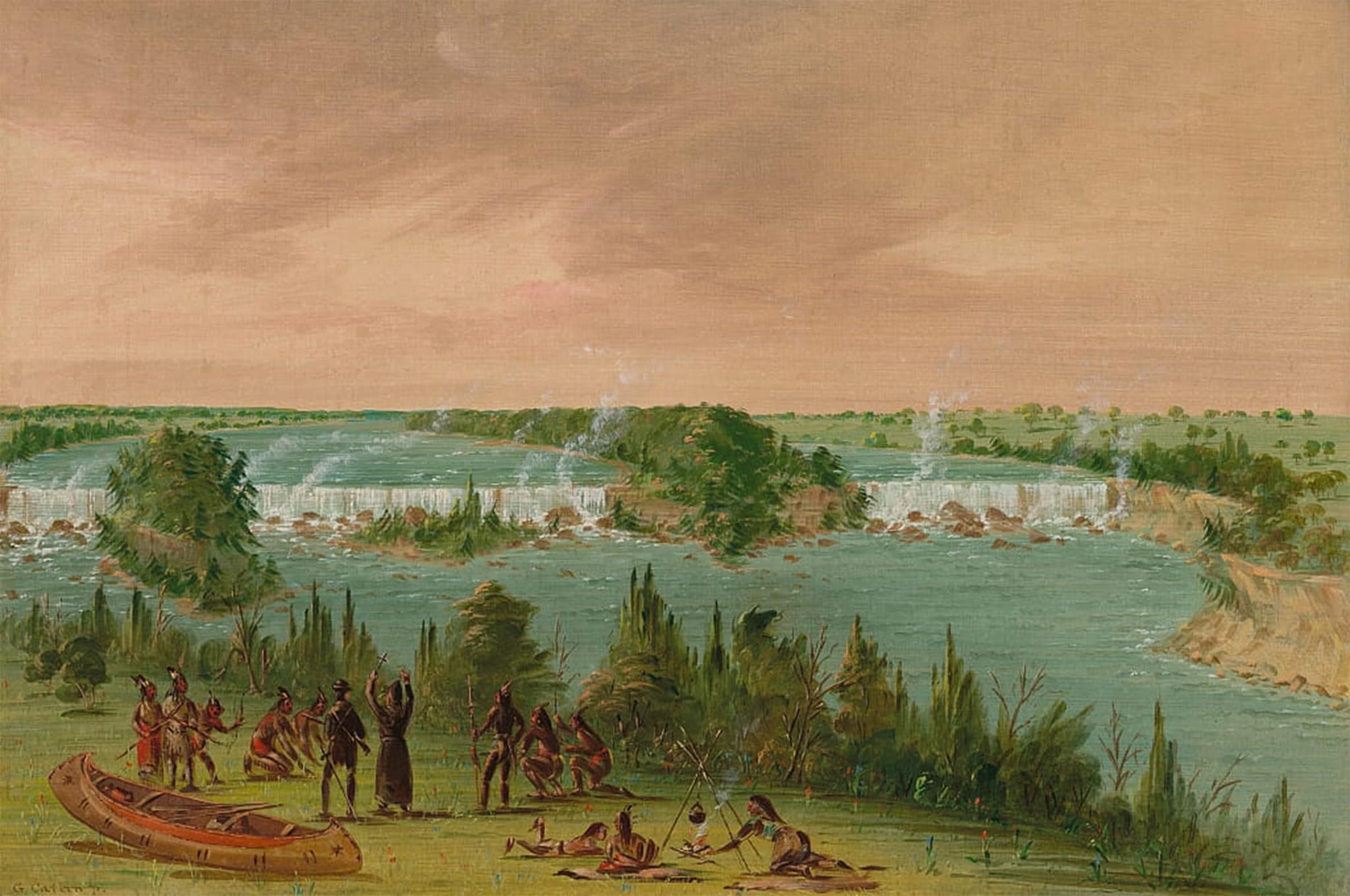 SERENDIPITP Aesthetic Poster Photo Wall Print Retro Picture Father Hennepin and Companions At the Falls of by George Catlin Modern Wall Artwork for Home Decor 60x90cm