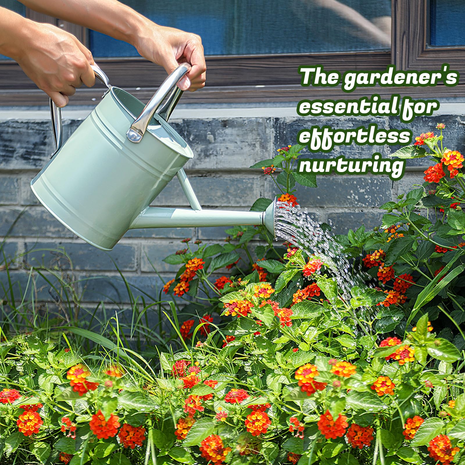 Annaffiatoio per piante da 1 gallone, annaffiatoio per giardinaggio interno ed esterno, vaso in acciaio zincato con beccuccio rimovibile, lattina in metallo con manico ergonomico mobile (verde crema)